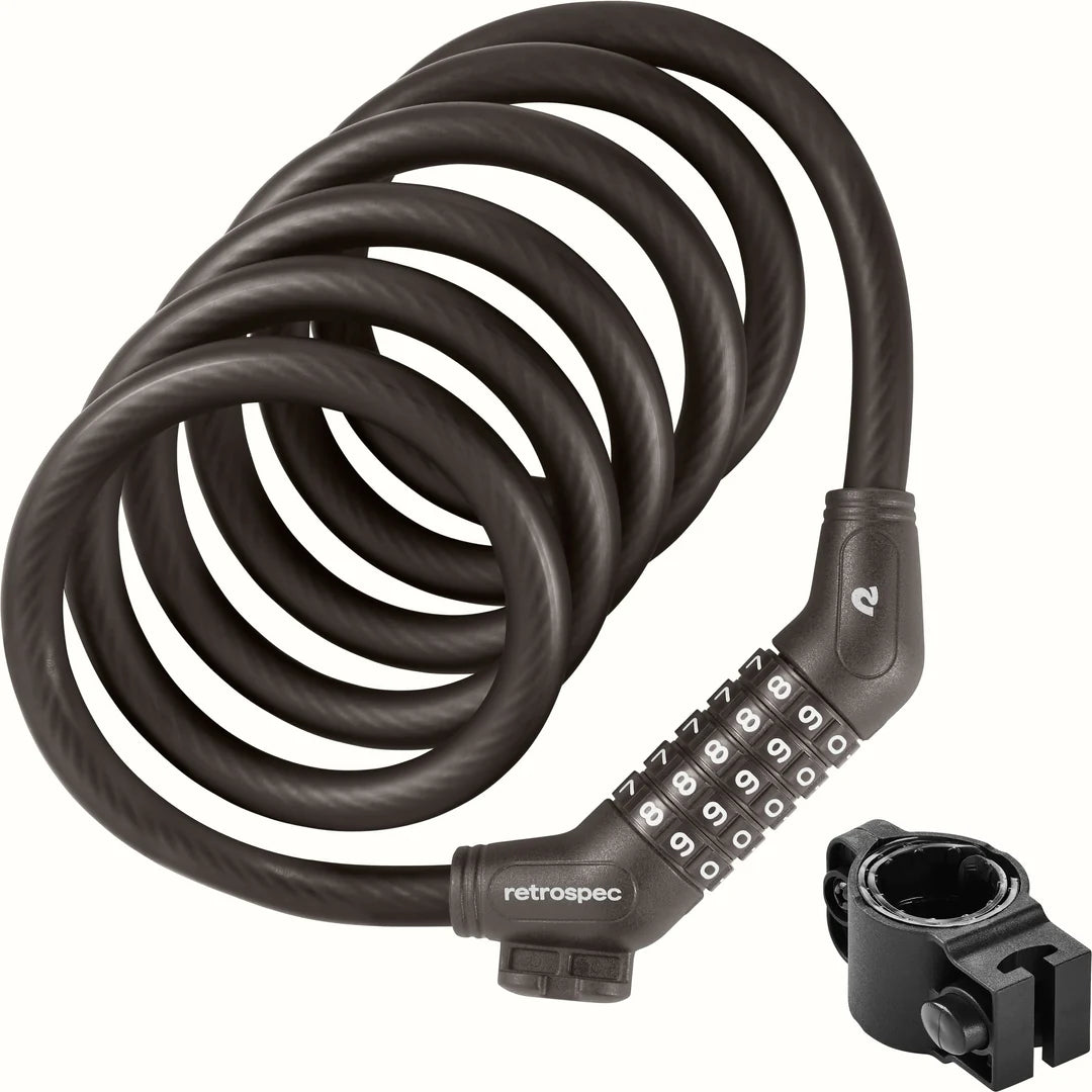 Retrospec Grizzly Plus Integrated Combo Cable Bike Lock - 12mm New