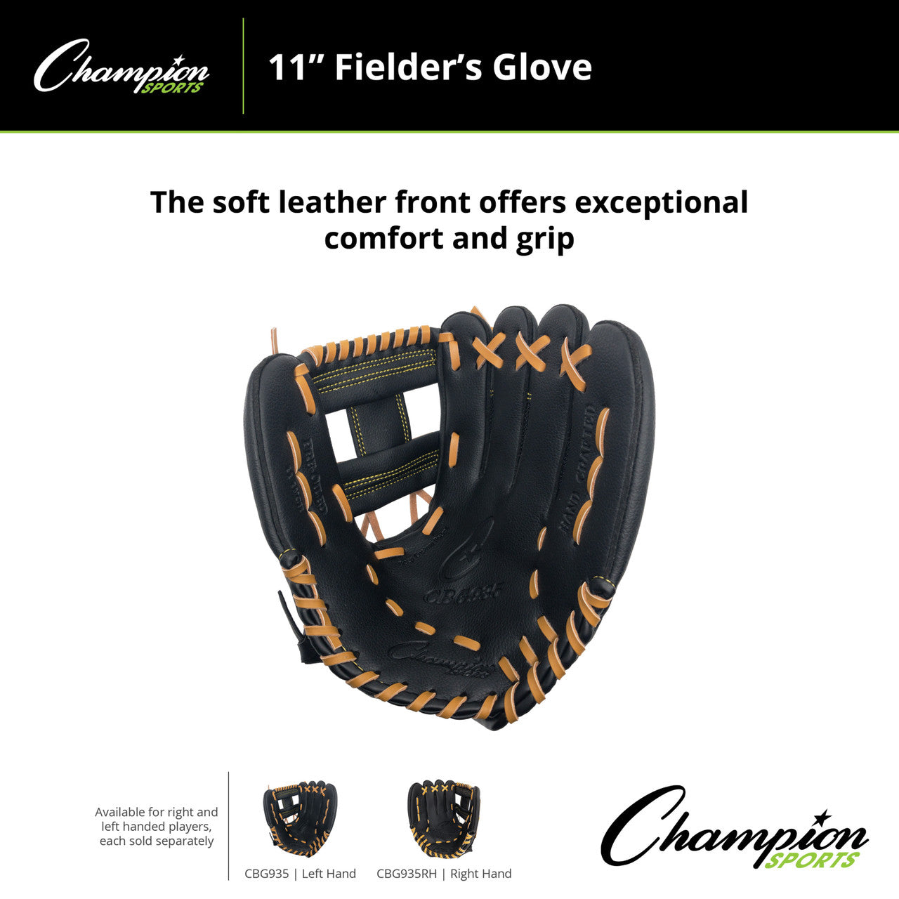 Champion LHT 11 Inch Baseball Mitt Glove New Black CBG935RH