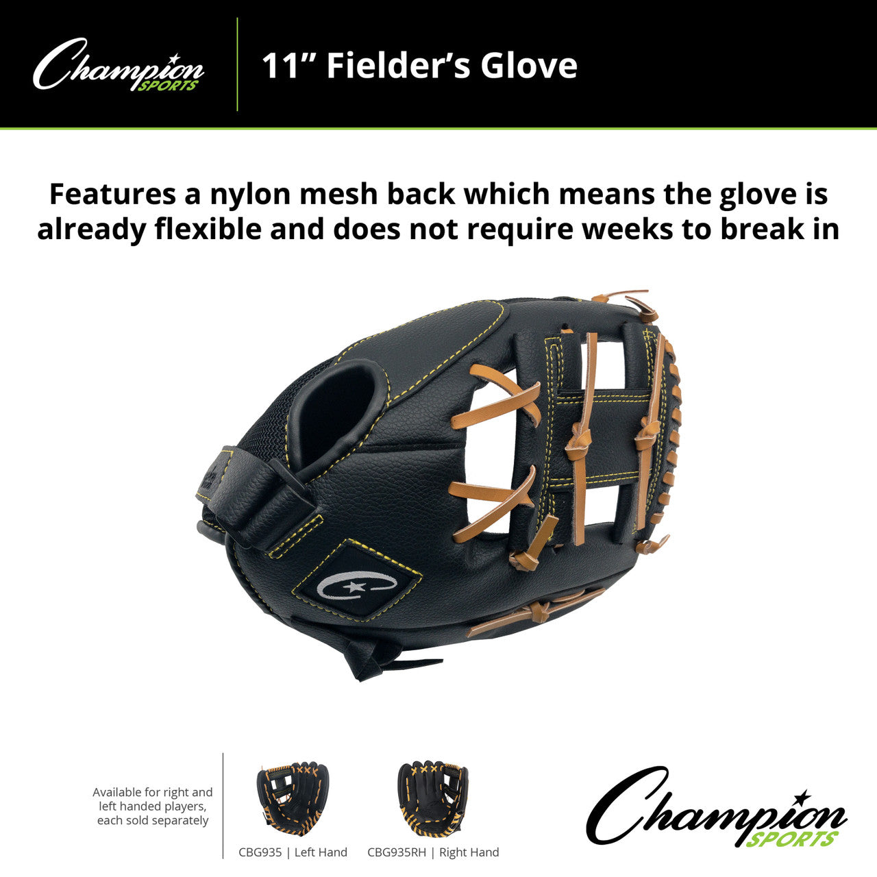Champion LHT 11 Inch Baseball Mitt Glove New Black CBG935RH