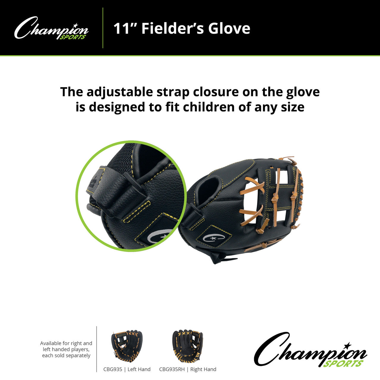 Champion LHT 11 Inch Baseball Mitt Glove New Black CBG935RH