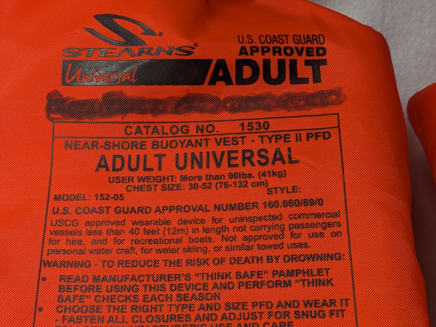 Stearns Horseshoe Type III PFD Floatation Aid Size Youth Color Orange Condition Used