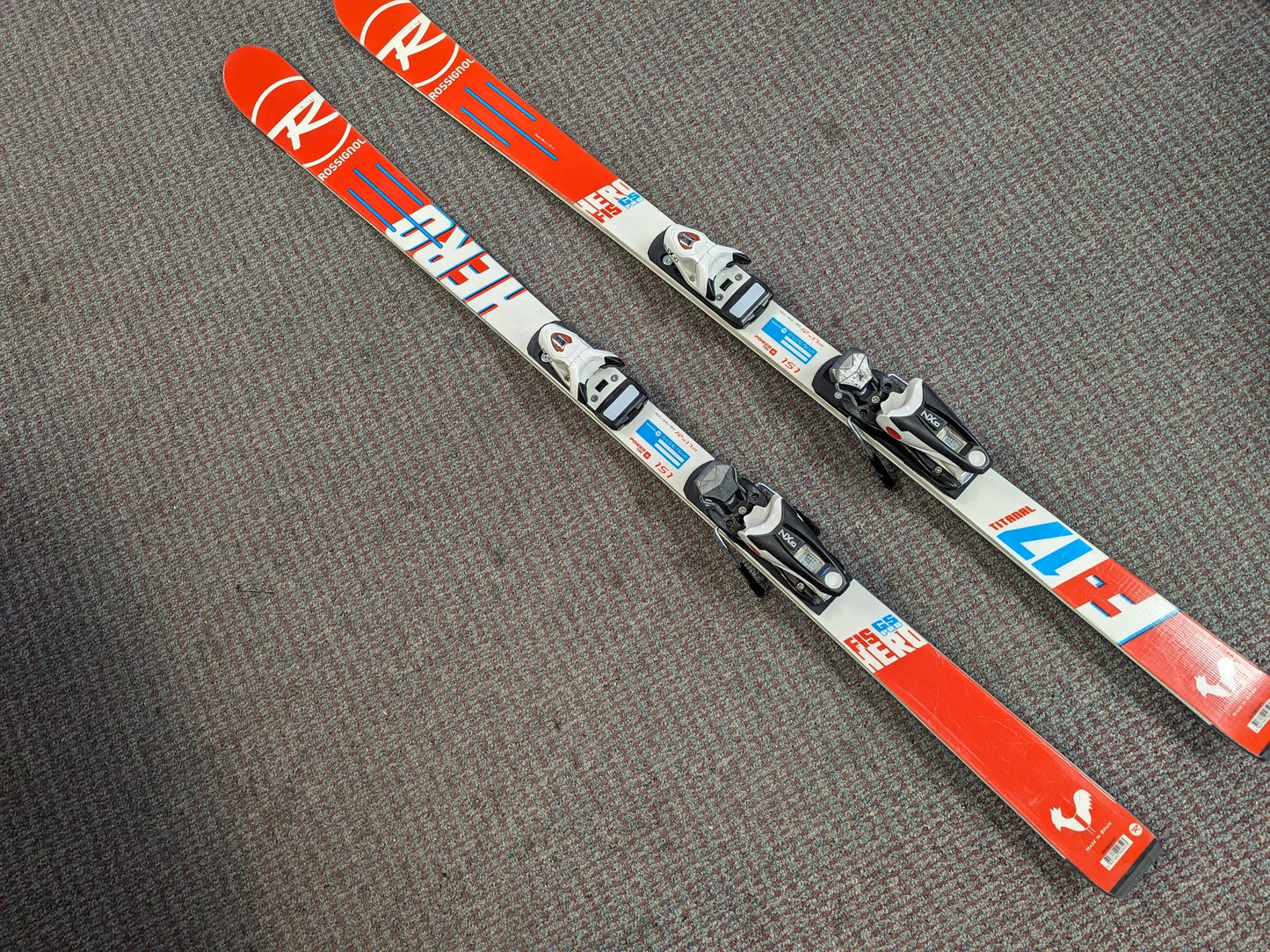 Rossignol Hero GS Pro Skis w/Look Bindings Size 151 Cm Color Orange Condition Used