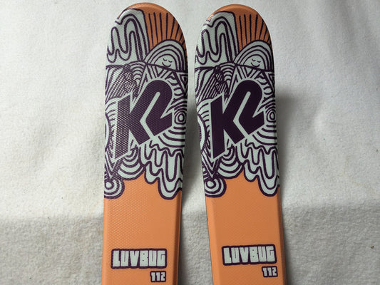 Luv Bug Skis w/Marker 4.5 Bindings Size 112 Cm Color Peach Condition Used Luvbug GripWalk Grip Walk Alliance