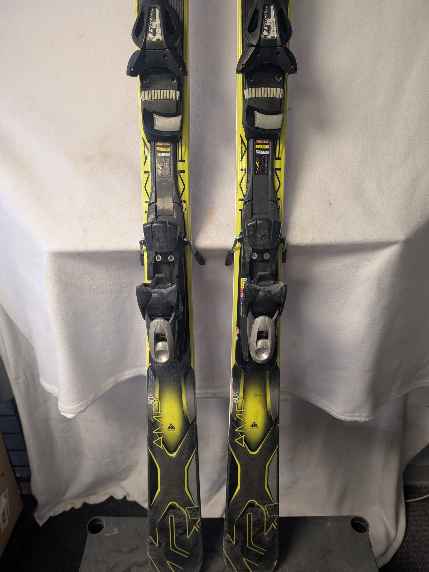 K2 AMP 80x Skis Tyrolia SP10 Sympro Bindings Size 177 Cm Color Green Used
