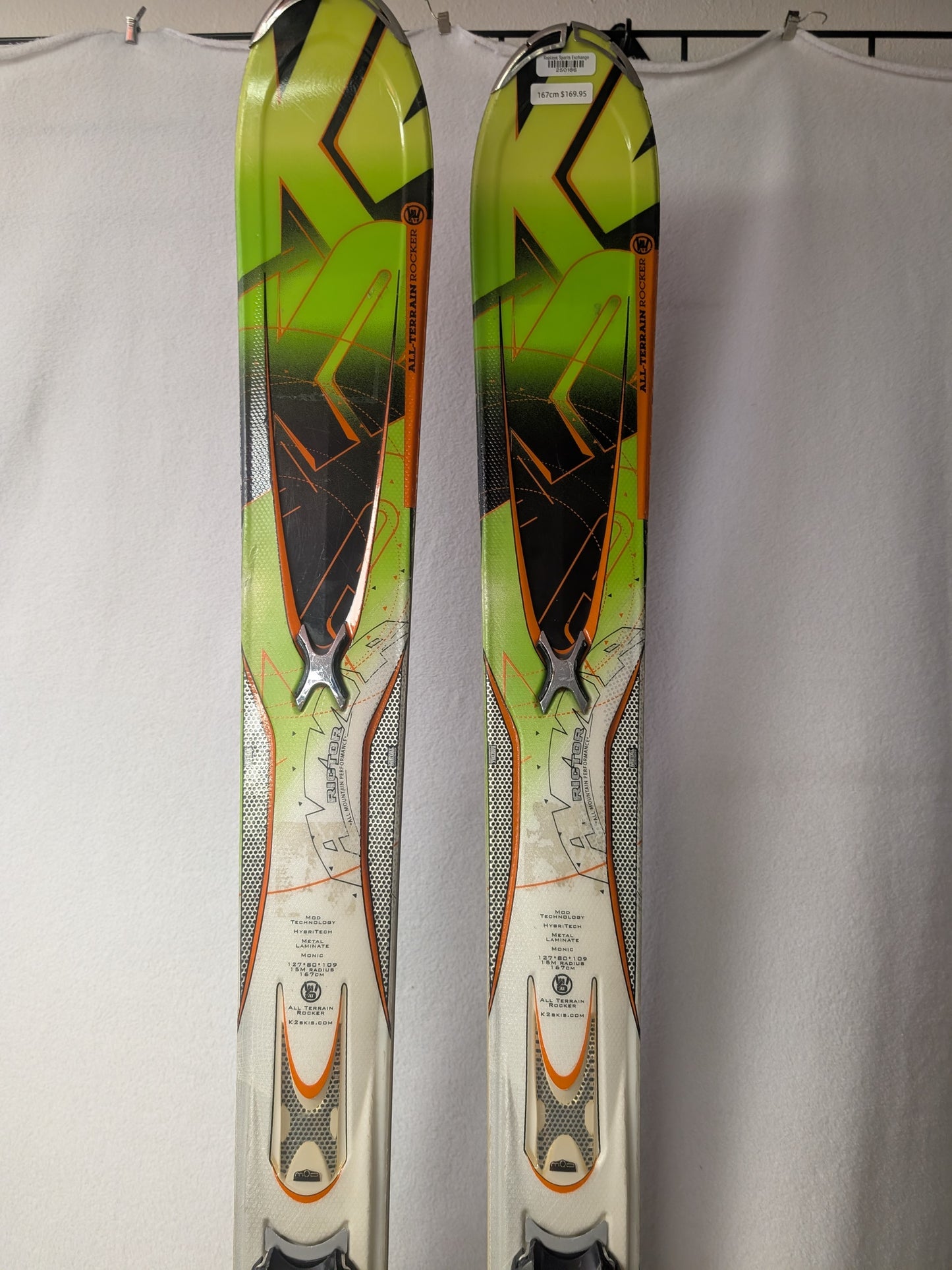 K2 Rictor Skis Marker MX 12.0 Bindings Size 167 Cm Green Used