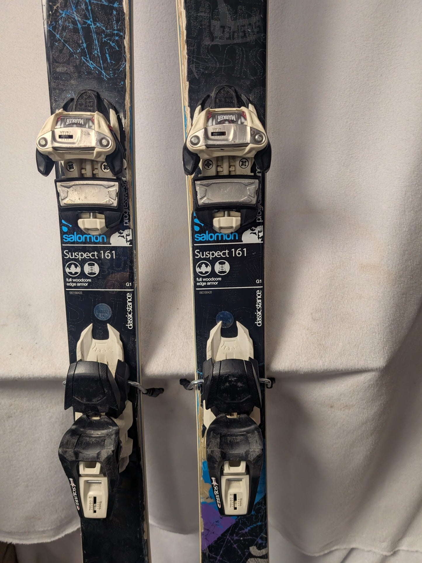 Salomon Suspect Skis Marker Squire Bindings Size 161 Cm Black Used