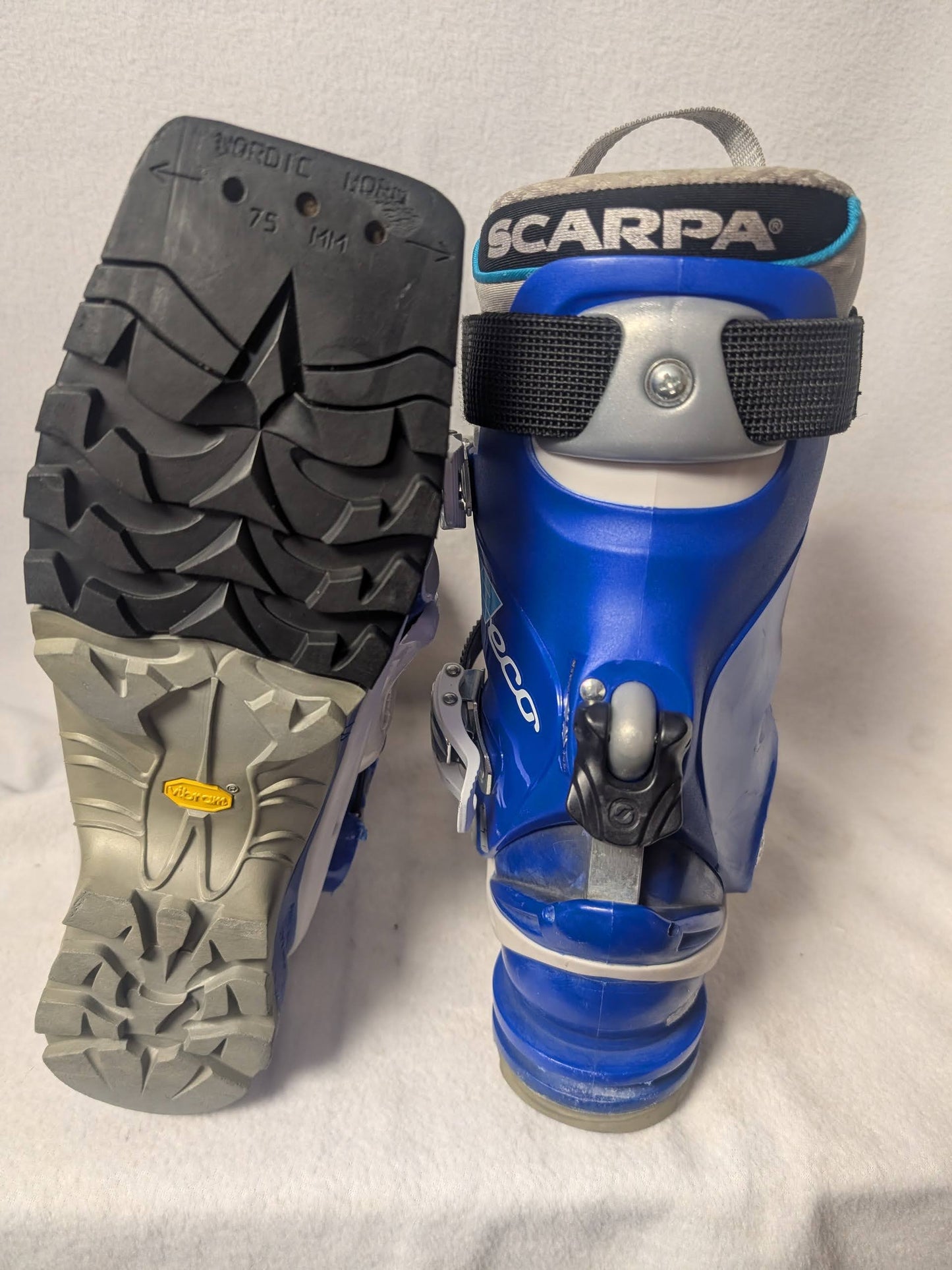 Scarpa T2 Eco Telemark Ski Boots Size 24 Color Blue Condition Used XC