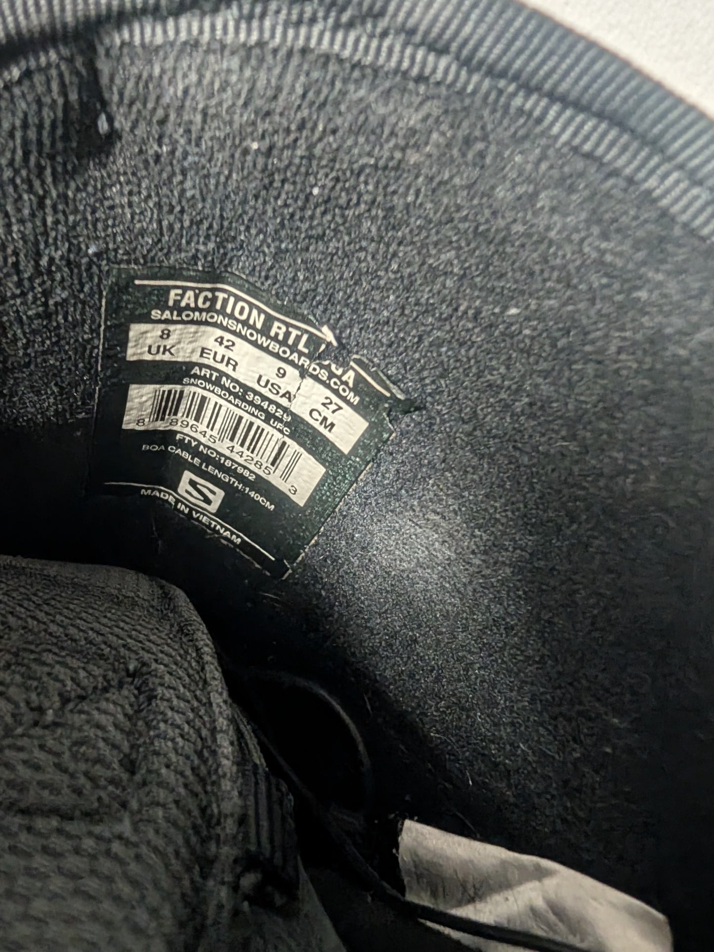 Salomon Faction RTL Boa Snowboard Boots Size 9 Black Used