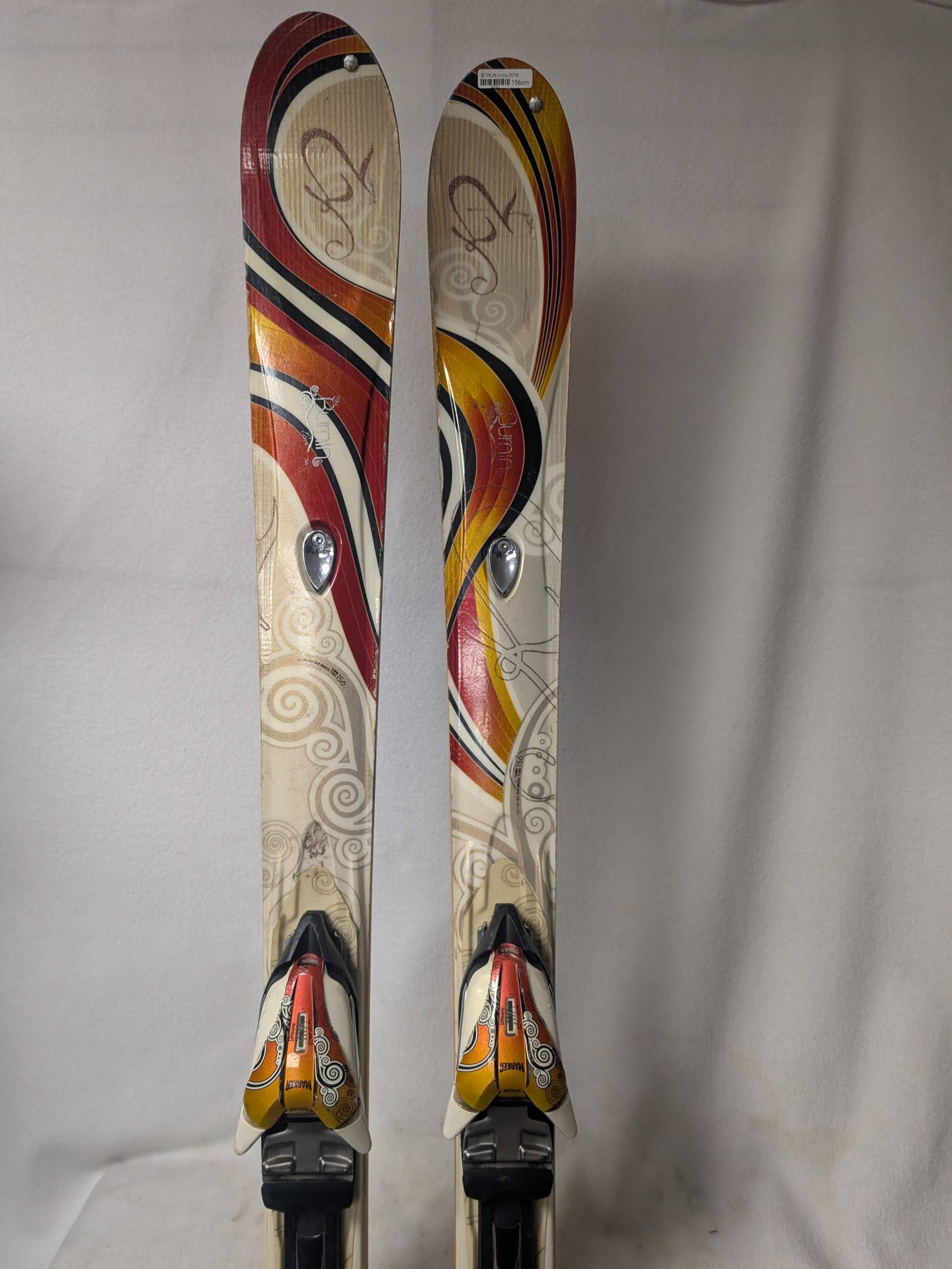 K2 Burnin Luv Skis w/Marker Bindings Size 156 Cm Color Red Used