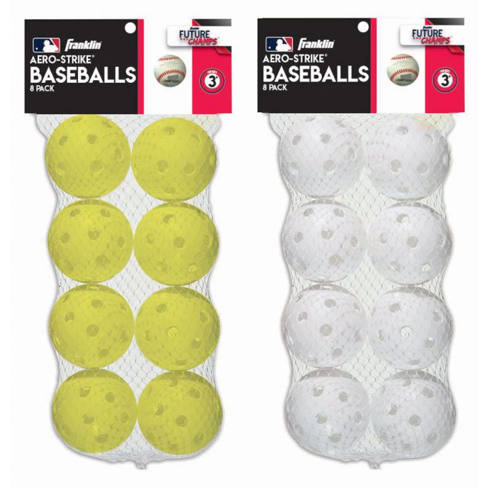 Franklin MLB PLASTIC BASEBALLS White or Yellow 8 Pack New Aero-Strike Future Champs Ages 3+