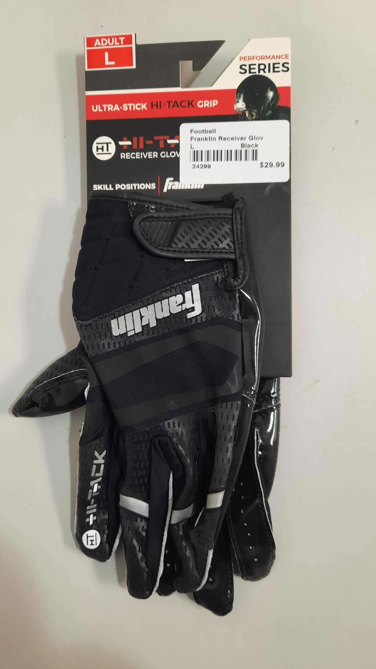 Franklin Football Gloves 1 Pair Hi-Tack Grip Ultra Stick Skill Positions Size Large Black New