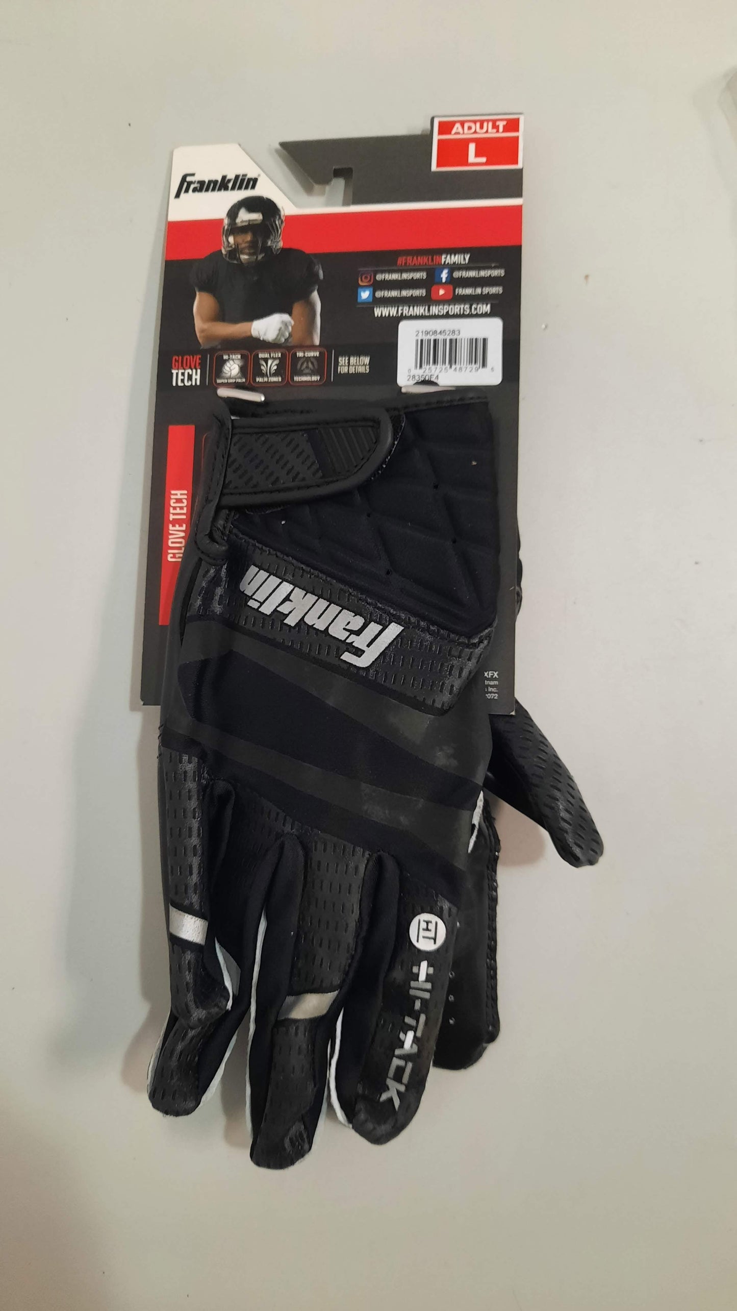 Franklin Football Gloves 1 Pair Hi-Tack Grip Ultra Stick Skill Positions Size Large Black New