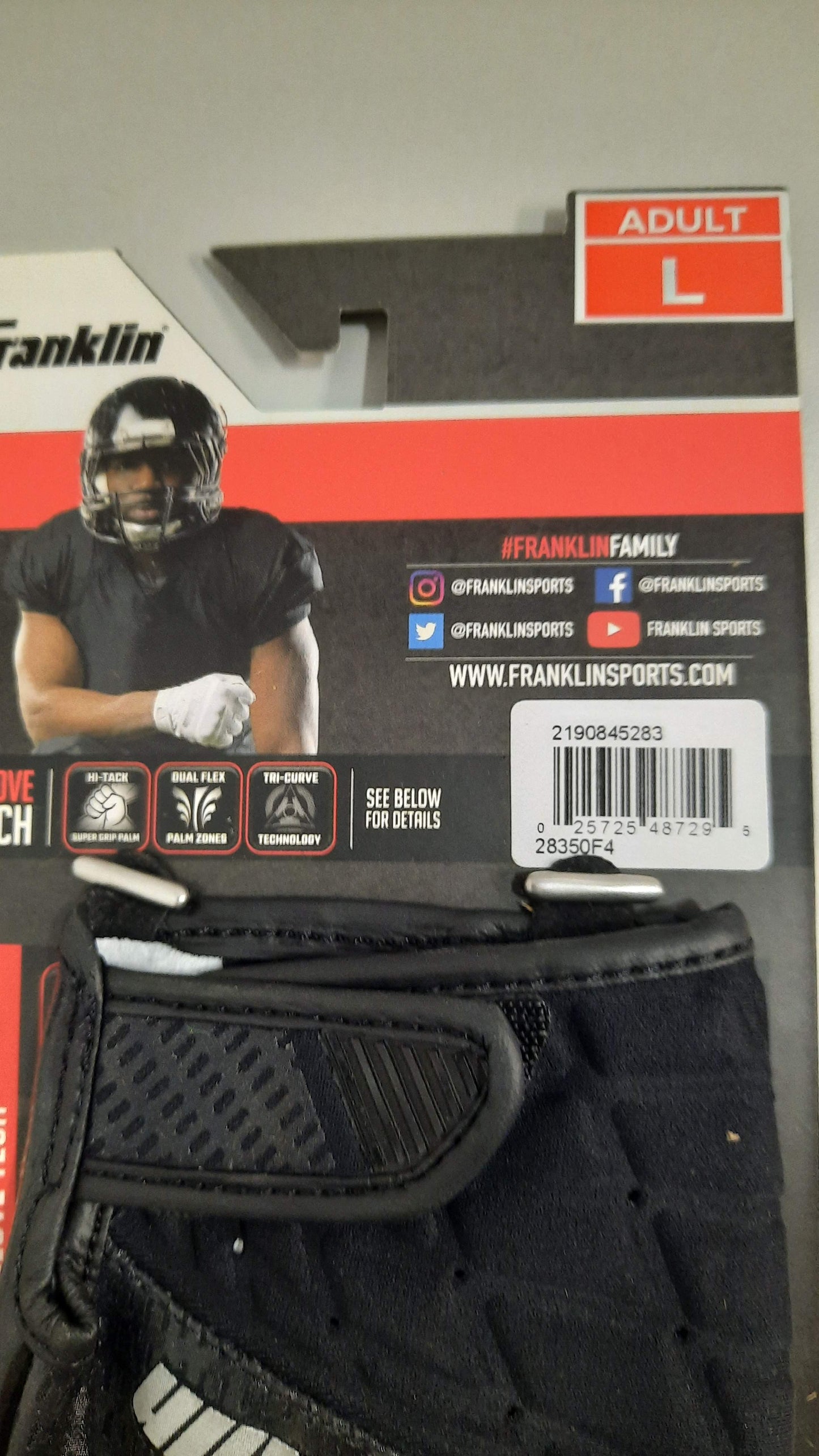 Franklin Football Gloves 1 Pair Hi-Tack Grip Ultra Stick Skill Positions Size Large Black New