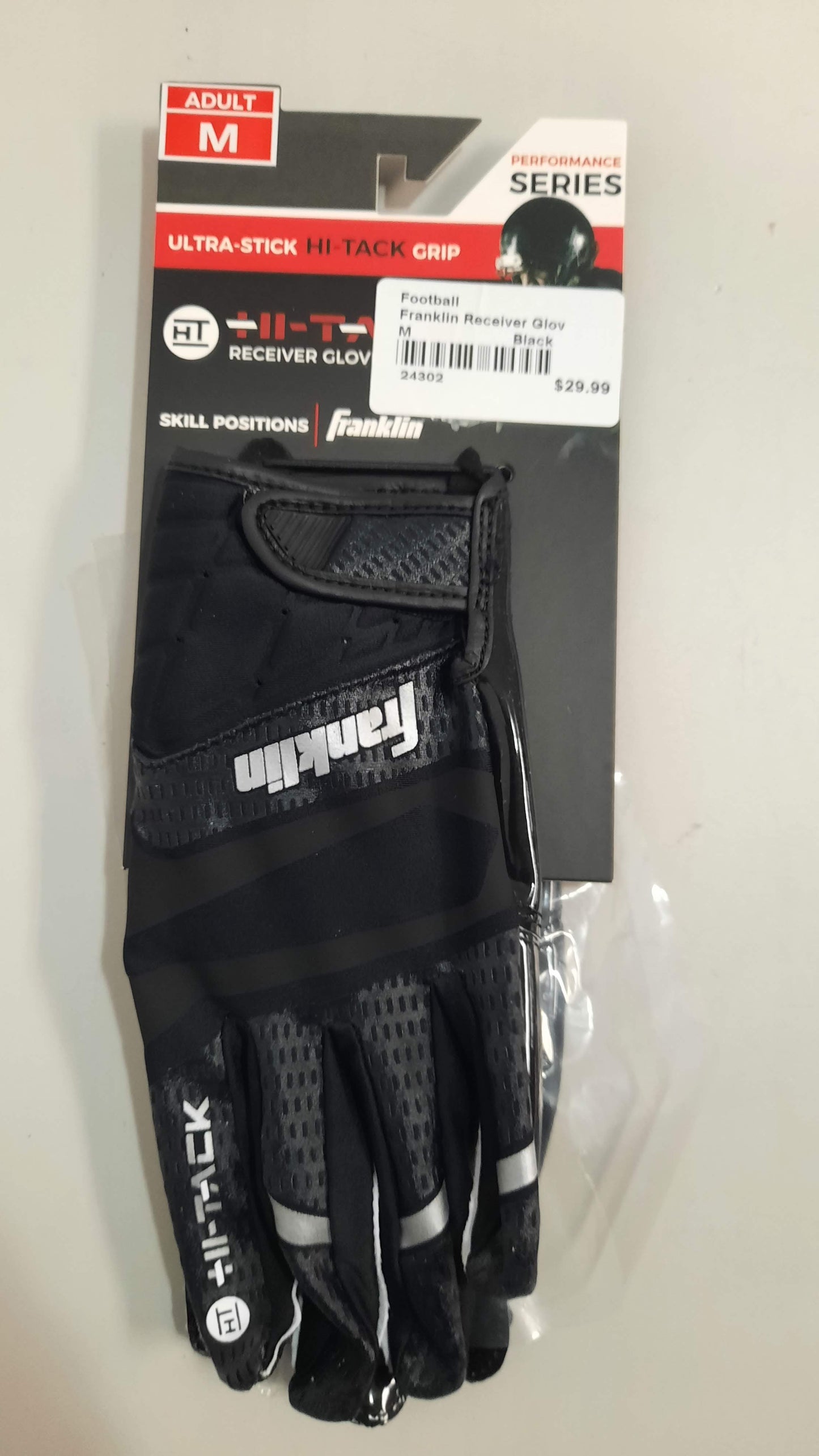 Franklin Football Gloves 1 Pair Hi-Tack Grip Ultra Stick Skill Positions Size M Black New