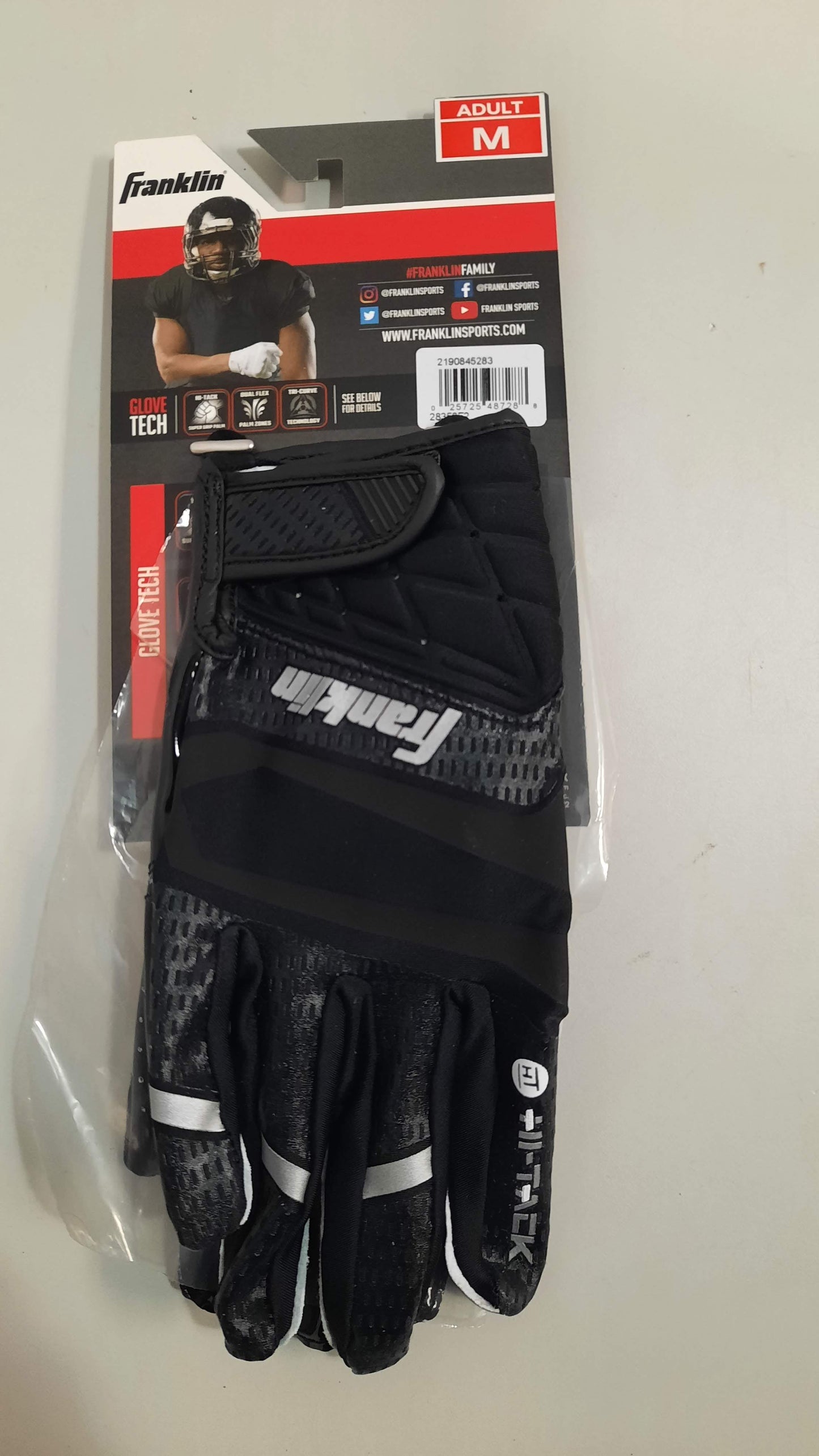 Franklin Football Gloves 1 Pair Hi-Tack Grip Ultra Stick Skill Positions Size M Black New