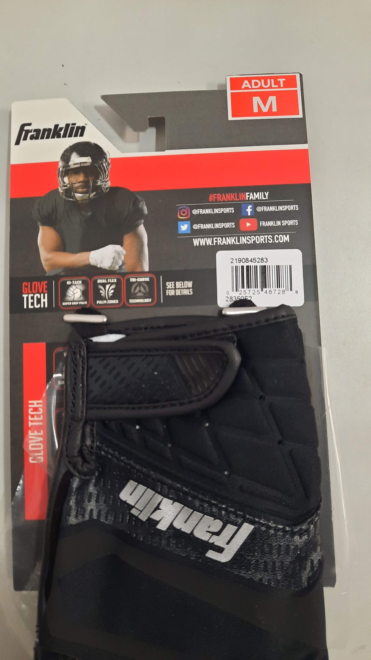 Franklin Football Gloves 1 Pair Hi-Tack Grip Ultra Stick Skill Positions Size M Black New