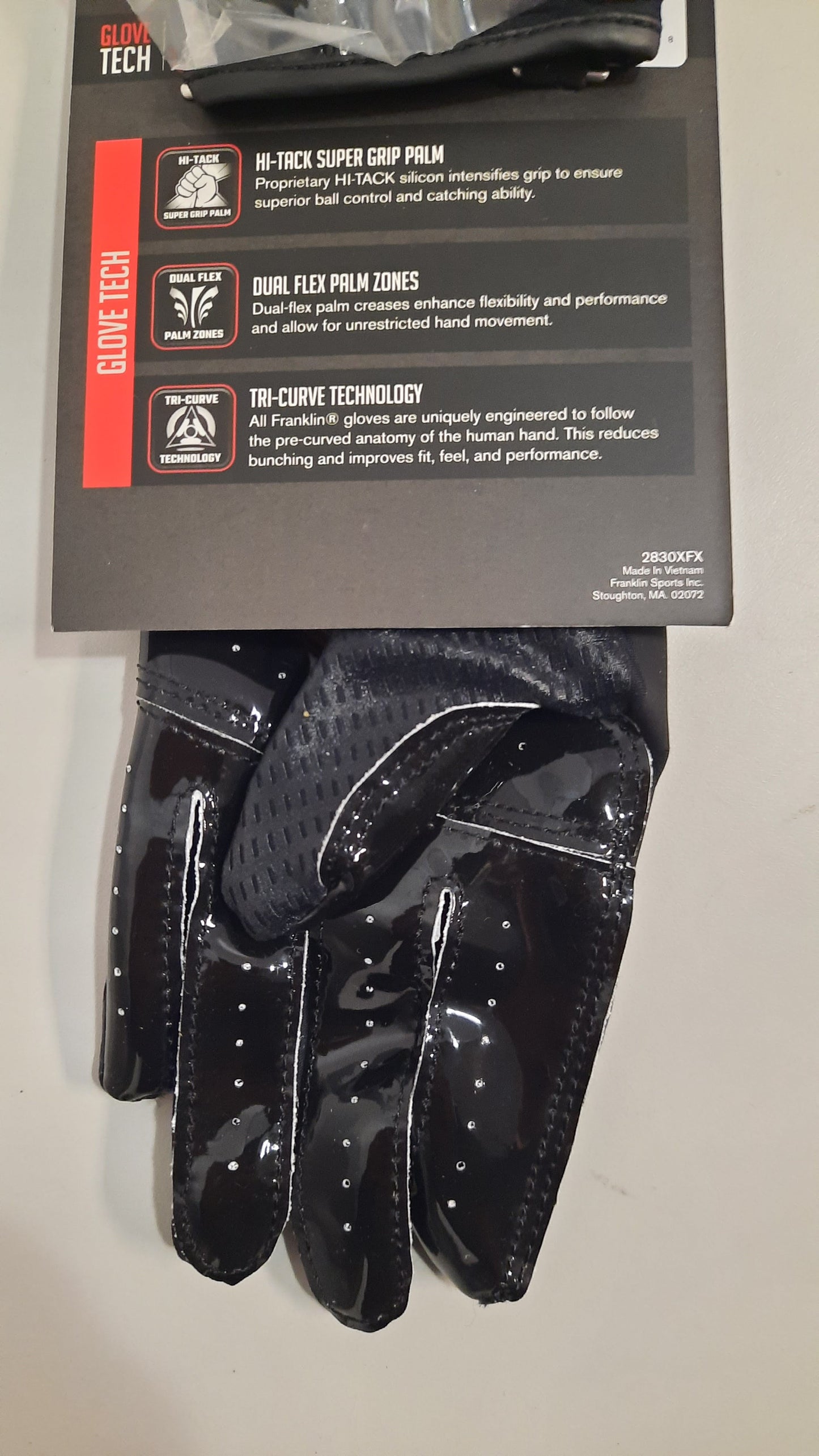 Franklin Football Gloves 1 Pair Hi-Tack Grip Ultra Stick Skill Positions Size M Black New
