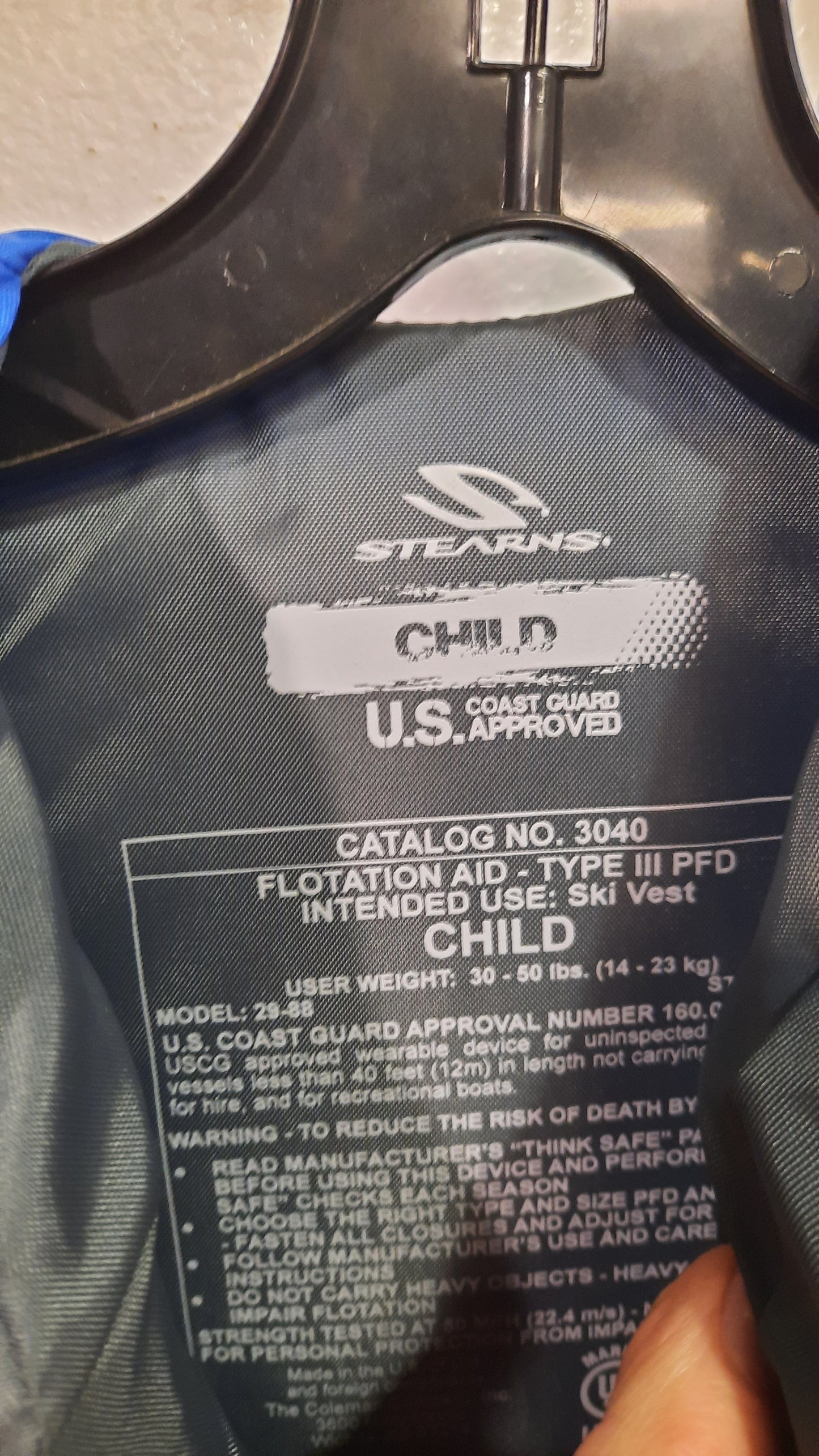 Stearns Life Vest PFD Type III Size Child 30-50 lbs Blue New