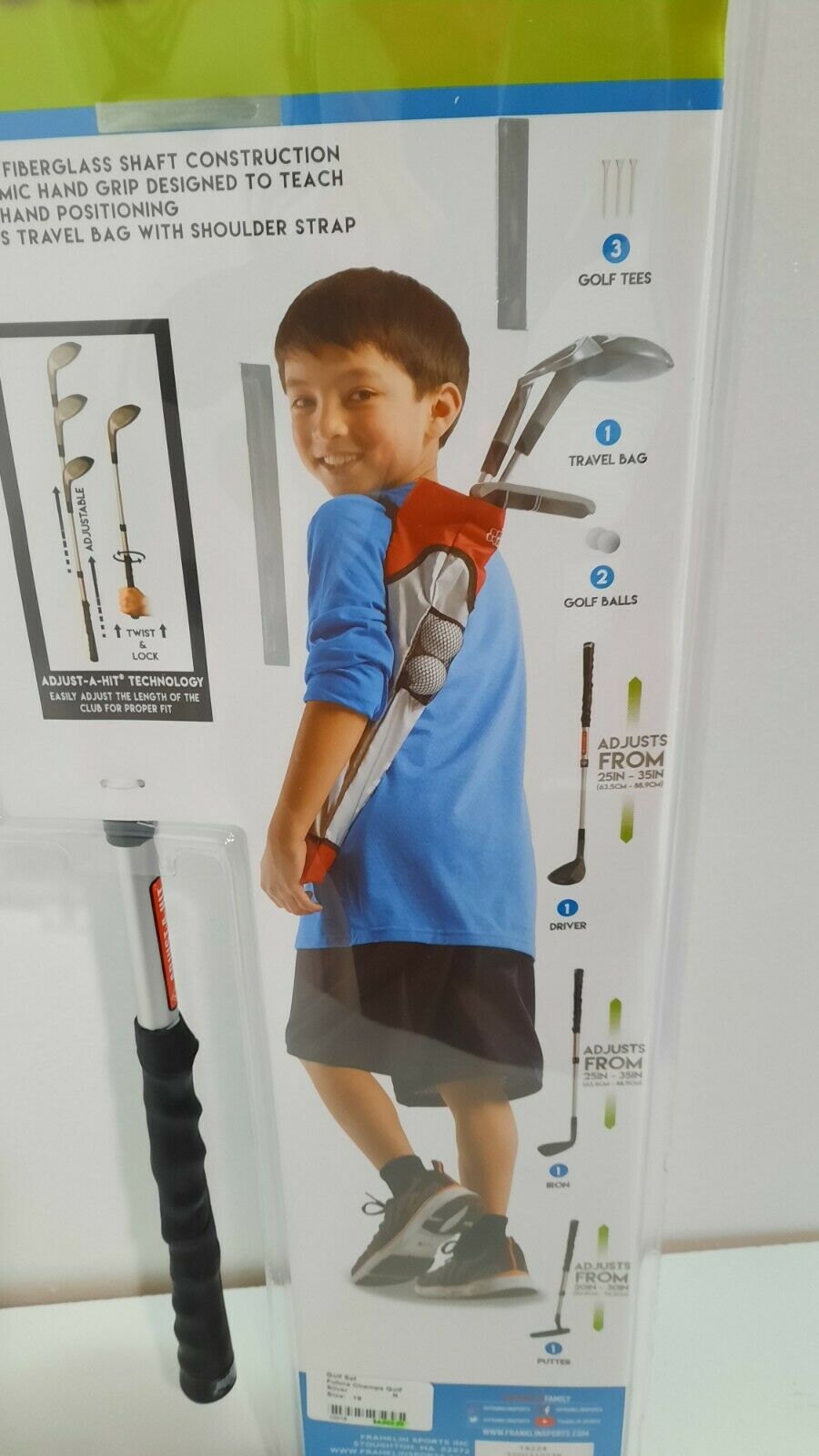 Franklin Youth Golf Set 3 golf tees one travel bag to golf balls 1 driver 1 iron