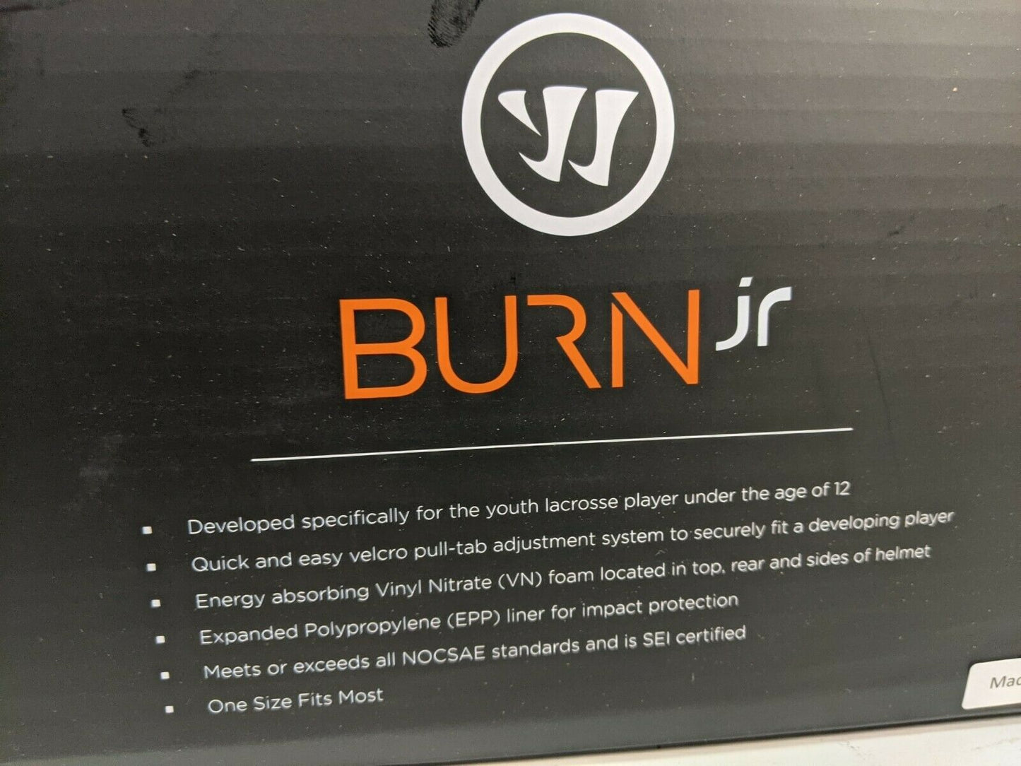 Warrior Lacrosse Helmet Burn Jr White or Black OSFM