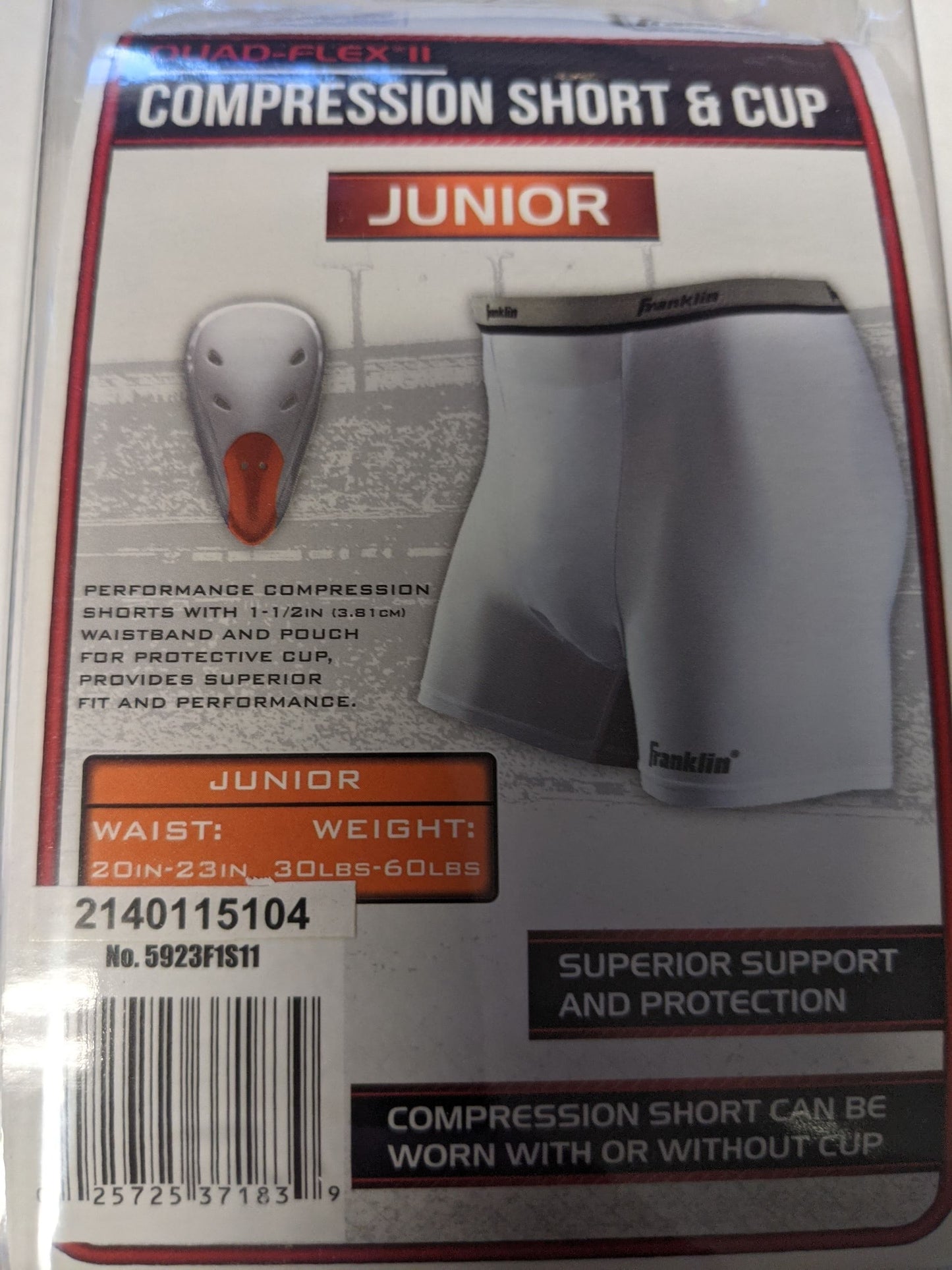 Franklin Compression Shorts and Cup Size Junior White NEW