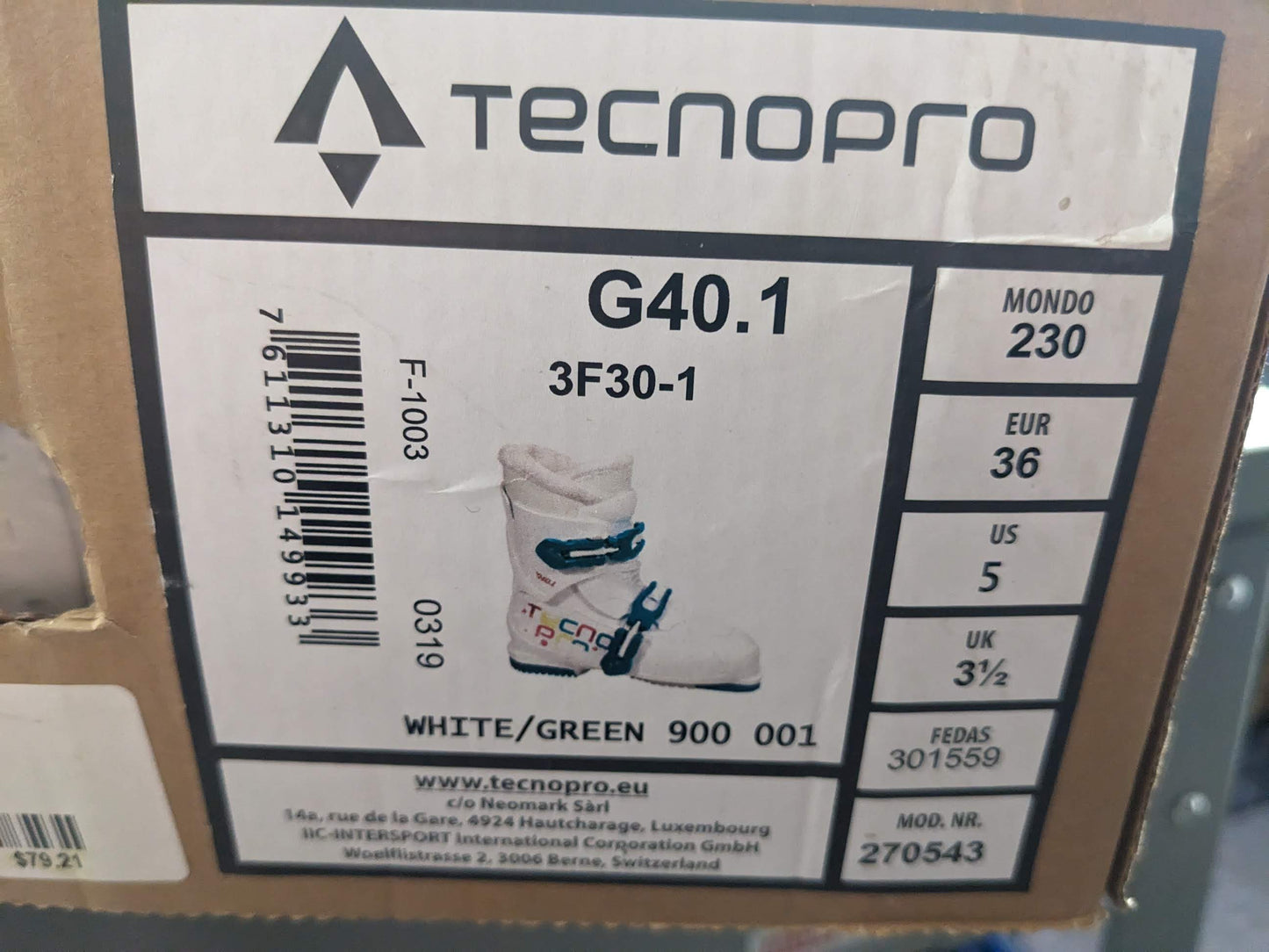 Tecnopro Youth Ski Boots Mondo Size 23 New
