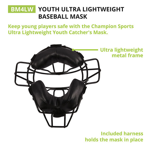 Champion Sports Ultra Lightweight Youth Mask Black New Umpire Catcher