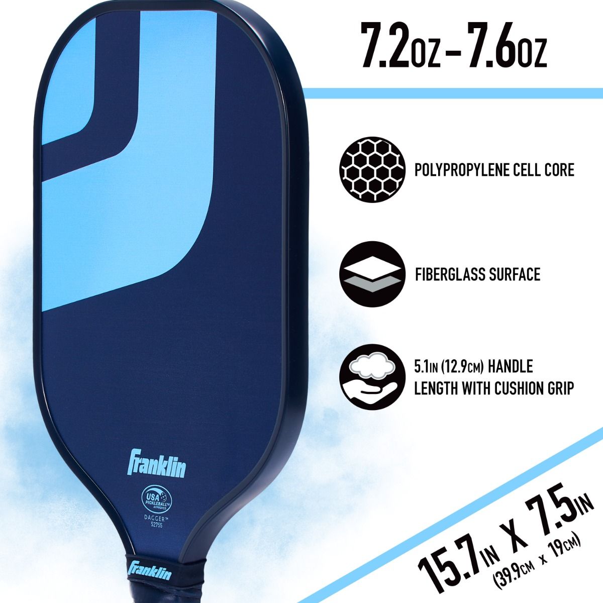 Franklin Dagger Pickleball Paddle Propylene & Ball 2 Player Blue New