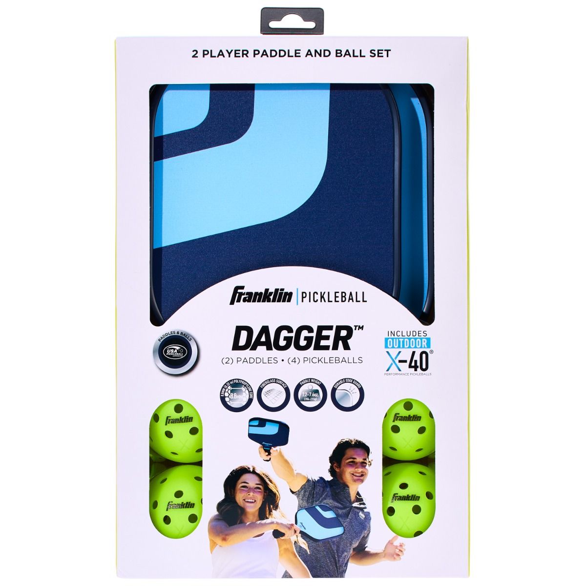 Franklin Dagger Pickleball Paddle Propylene & Ball 2 Player Blue New