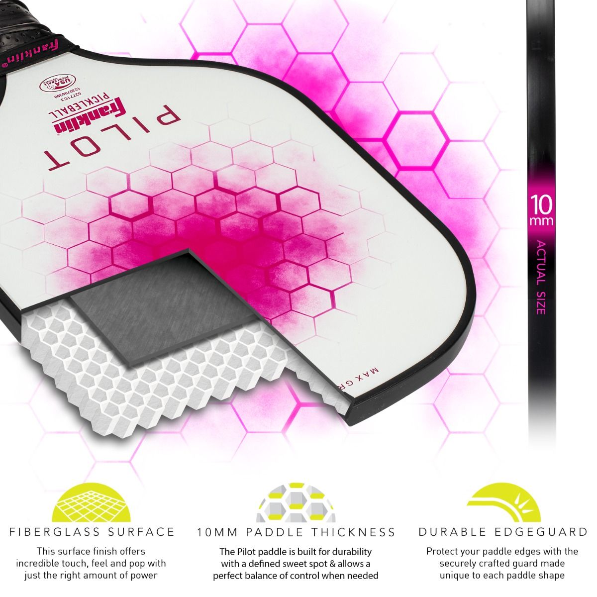Franklin Pilot USAPA Pickleball Paddle Fiberglass Pink New