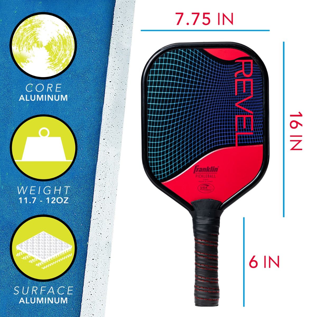Franklin Revel Aluminum Pickleball Paddle, 10.7-11oz, Red NEW