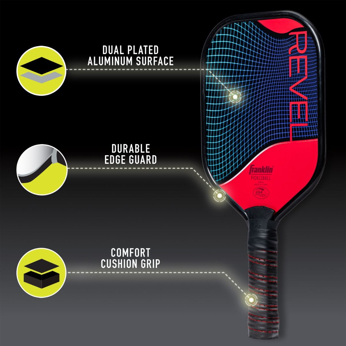 Franklin Revel Aluminum Pickleball Paddle, 10.7-11oz, Red NEW