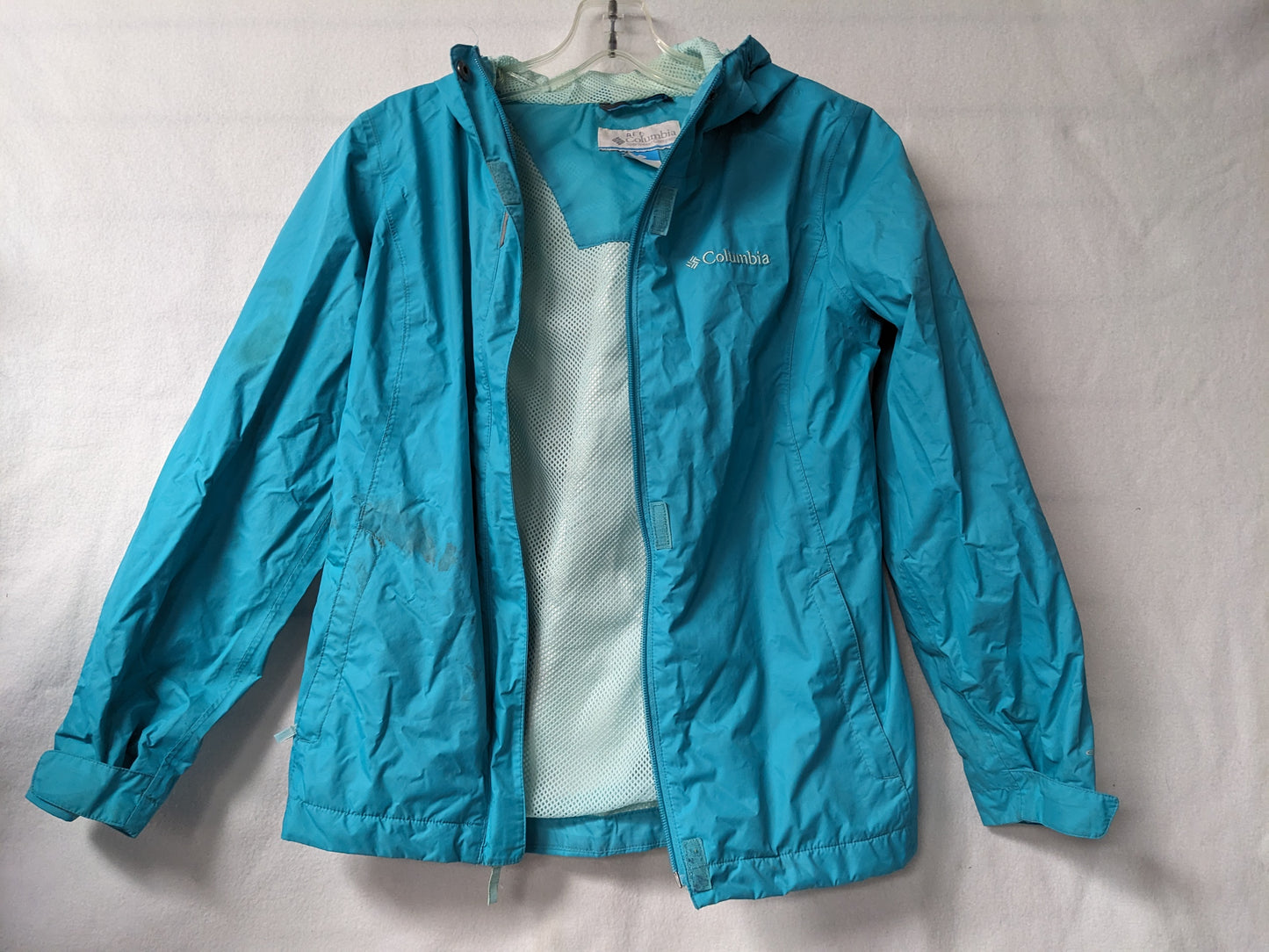 Columbia Hooded Youth Windbreaker/Rain Jacket/Coat Size Youth Medium Color Blue Condition Used