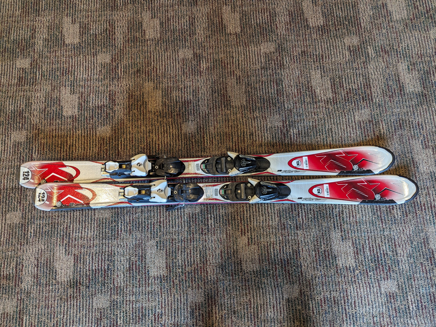 K2 Amp Strike Jr Skis w/Salomon Bindings Size 124 Cm Color Red Condition Used