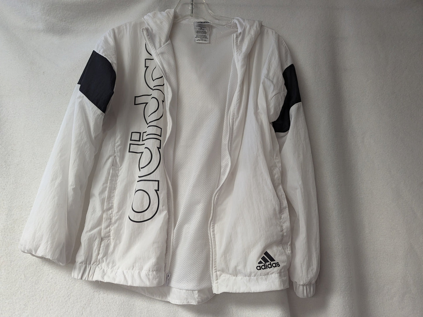 Adidas Hooded Youth Warm up Jacket Coat Size Youth Medium Color White Condition Used