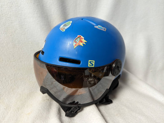 Salomon Vented Ski/Snowboard Helmet with Goggles attached Size Kid Medium Color Blue Condition Used