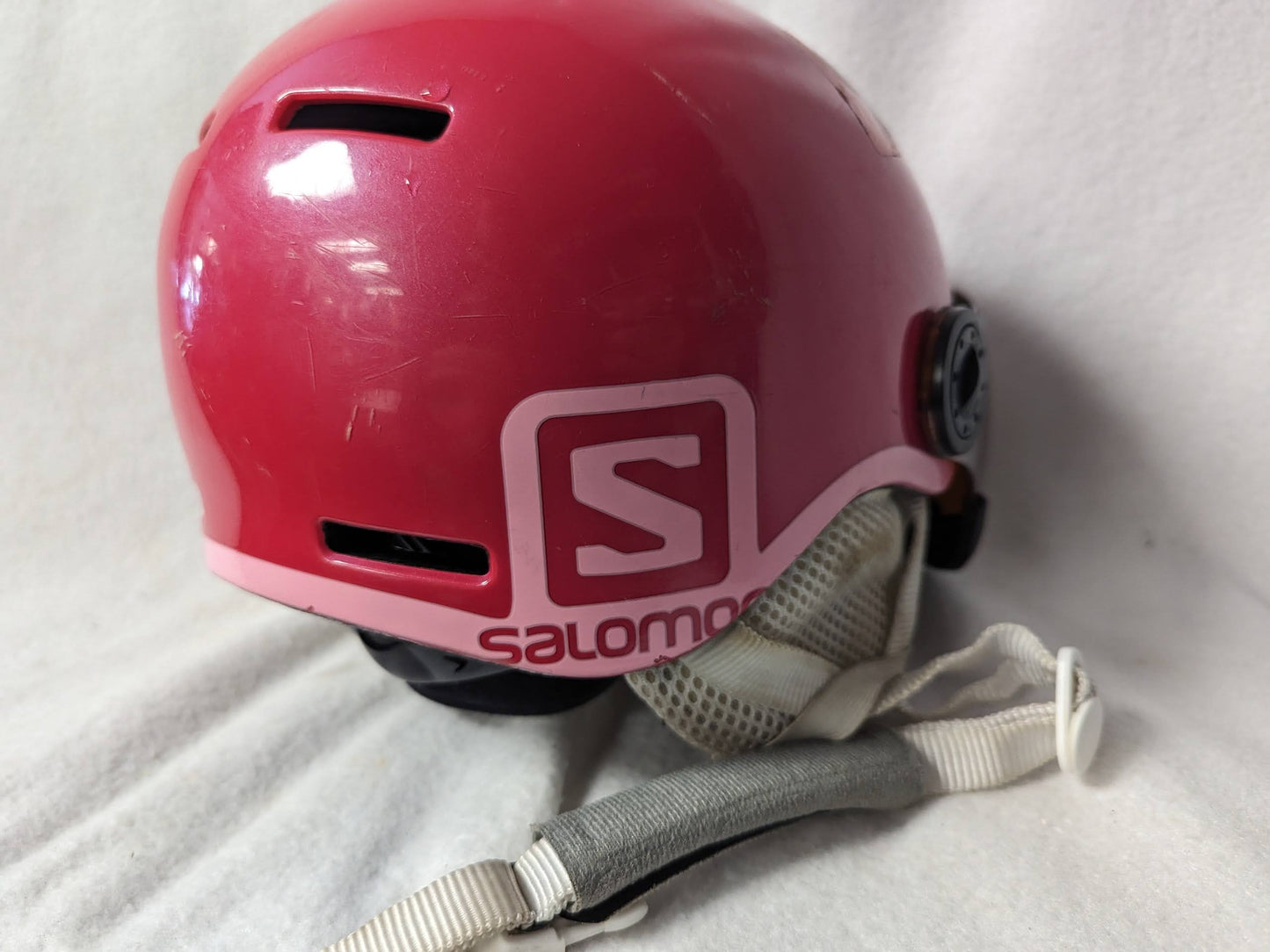 Salomon Vented Ski/Snowboard Helmet with Goggles attached Size Kid Small Color Pink Condition Used