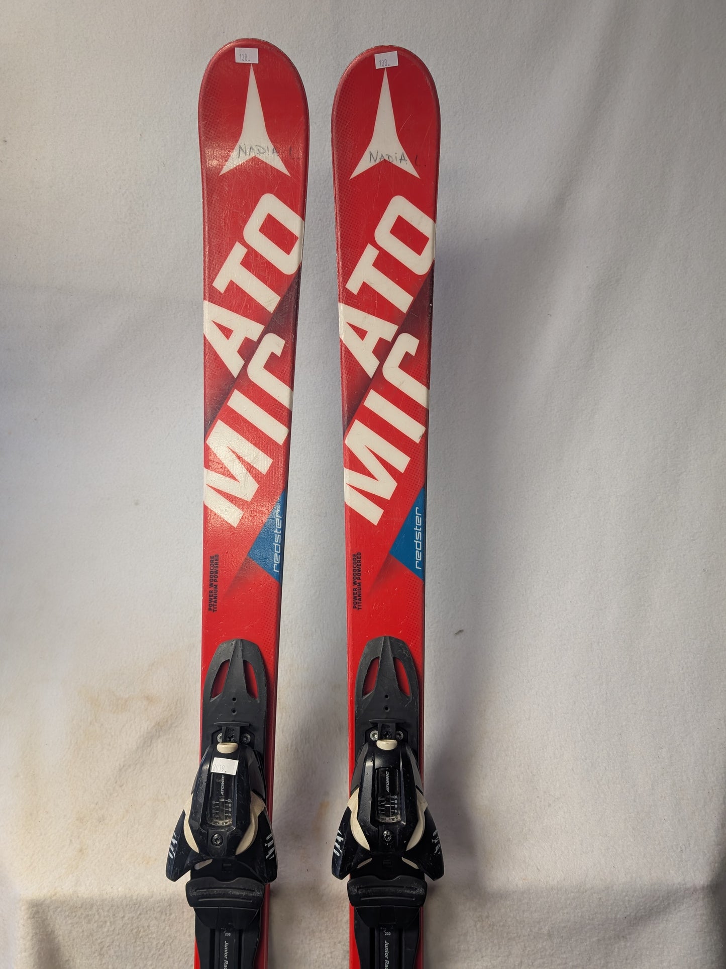 K2 GS Redster Skis w/Atomic Bindings Size 138 Cm Color Red Condition U