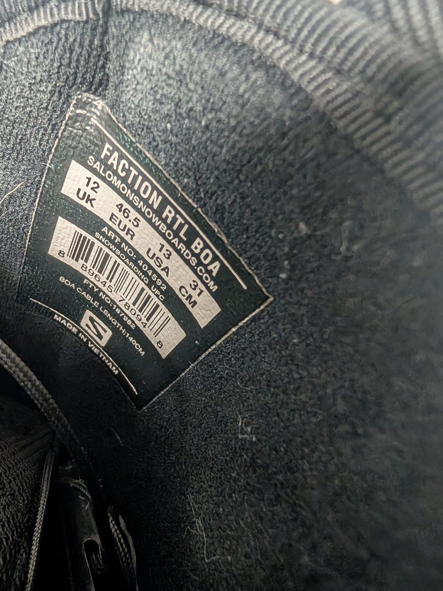 Salomon Faction RTL Boa Snowboard Boots Size 13 Black Used