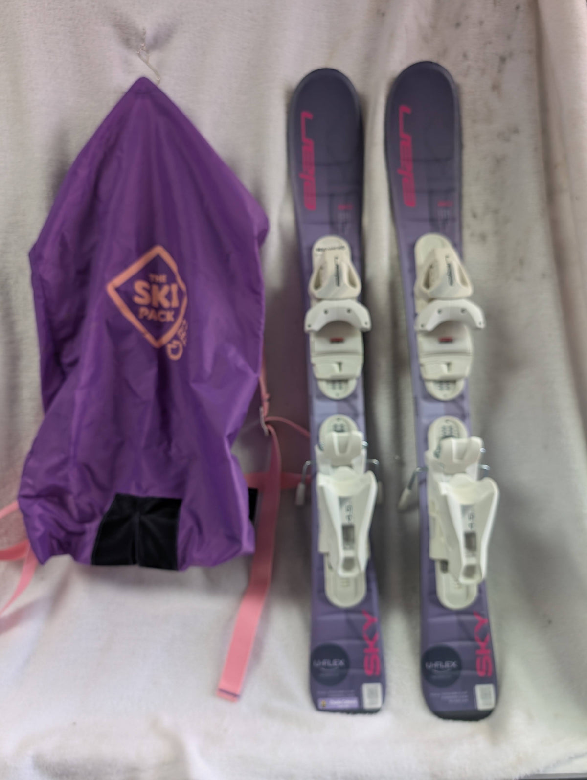 Elan Sky Youth Skis Elan 4.5 Bindings Size 80 Cm Color Lavender w/Ski Pack Condition Used