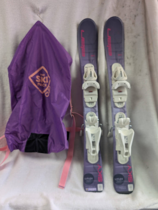 Elan Sky Youth Skis Elan 4.5 Bindings Size 80 Cm Color Lavender w/Ski Pack Condition Used