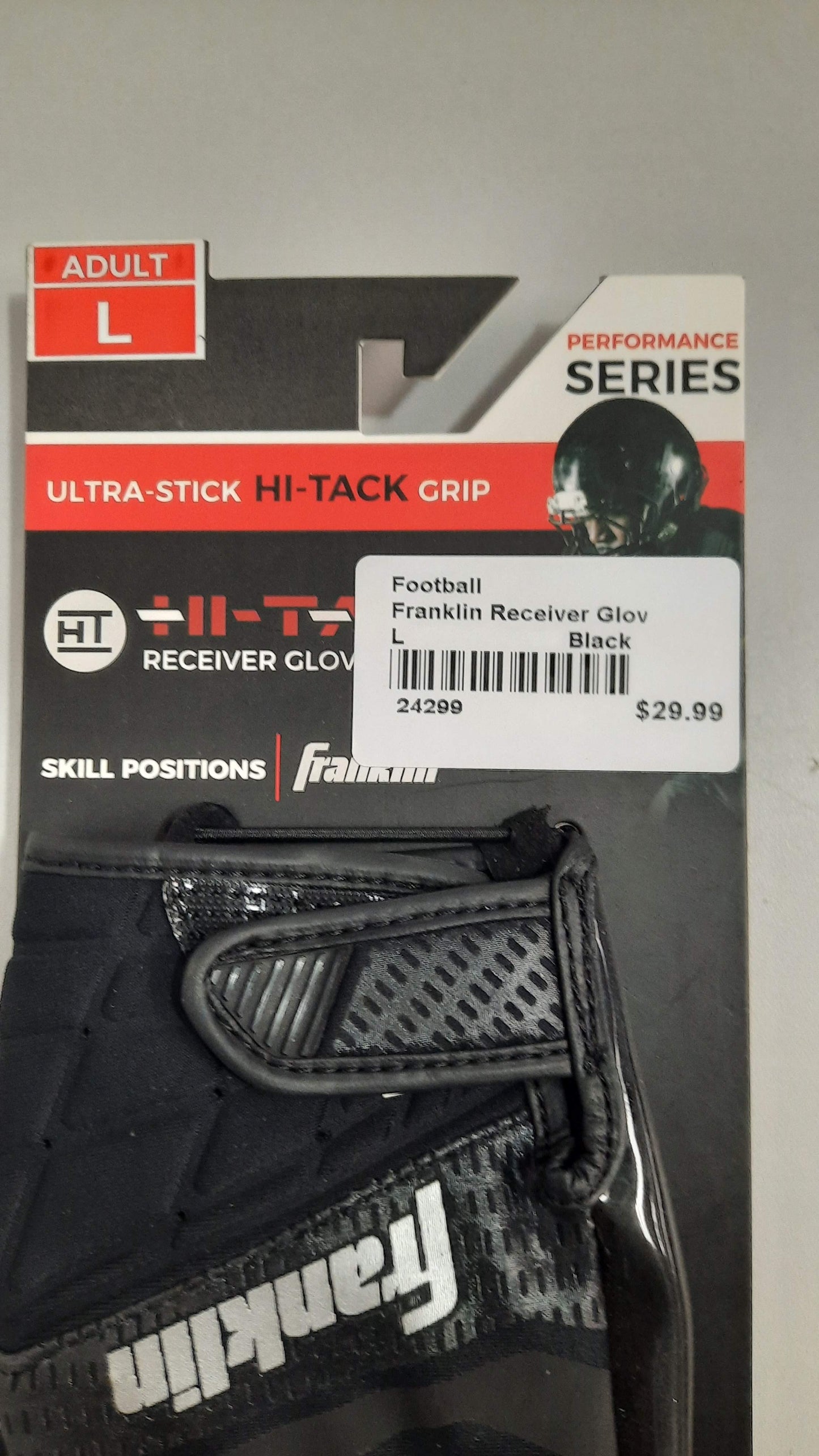 Franklin Football Gloves 1 Pair Hi-Tack Grip Ultra Stick Skill Positions Size Large Black New