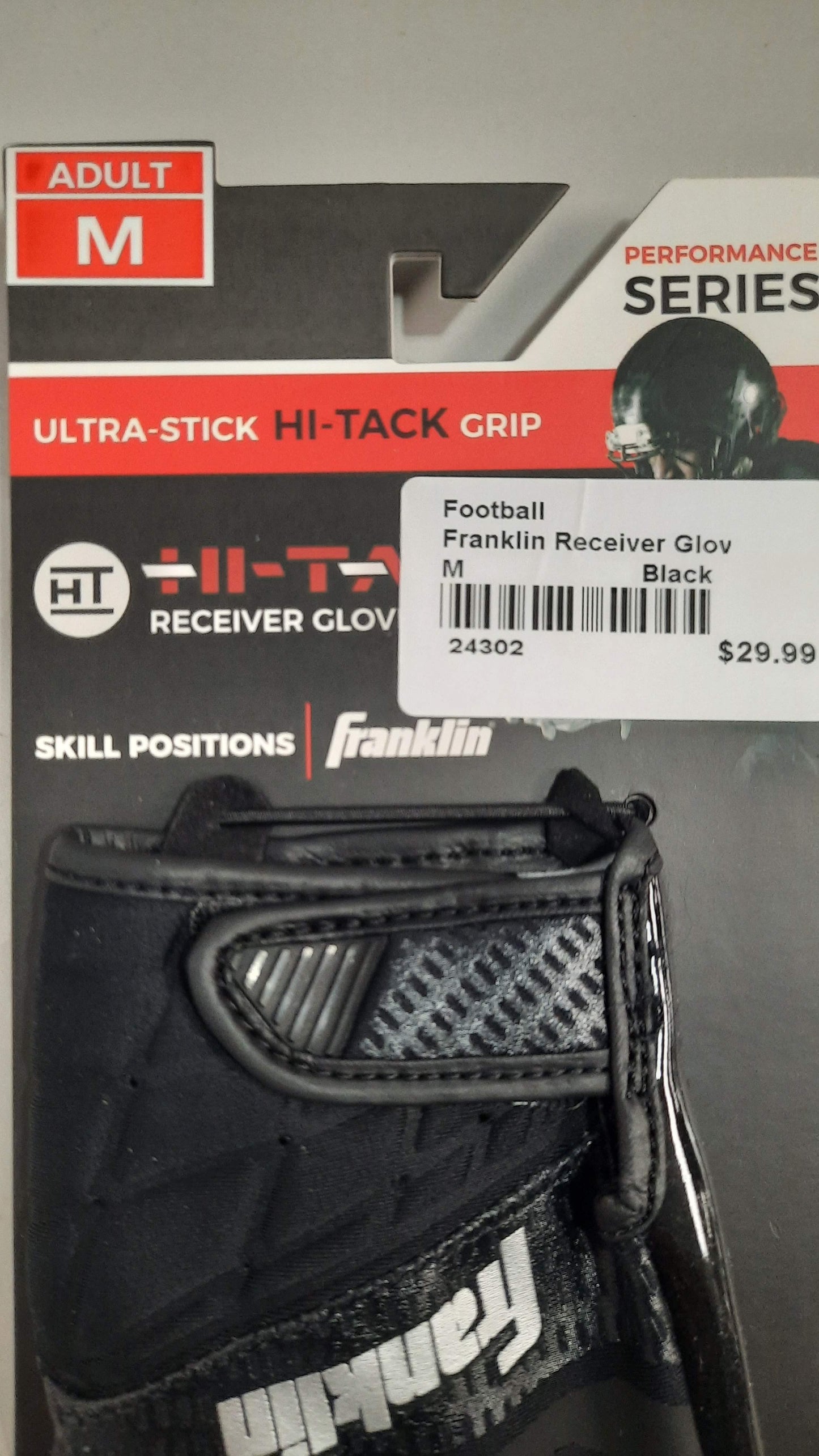 Franklin Football Gloves 1 Pair Hi-Tack Grip Ultra Stick Skill Positions Size M Black New