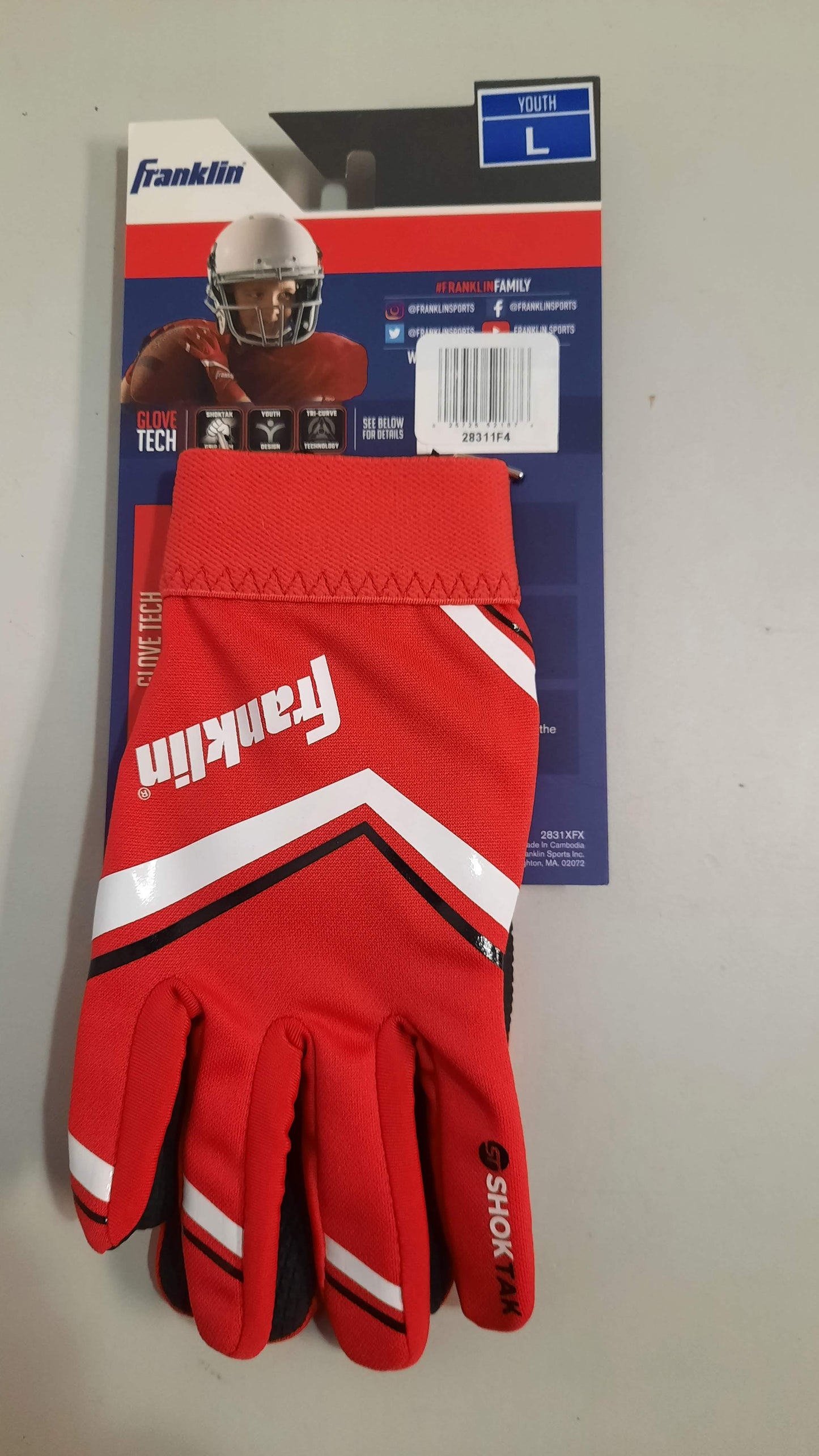 Franklin Football Football Gloves 1 Pair Stick All Positions Size YL Red New