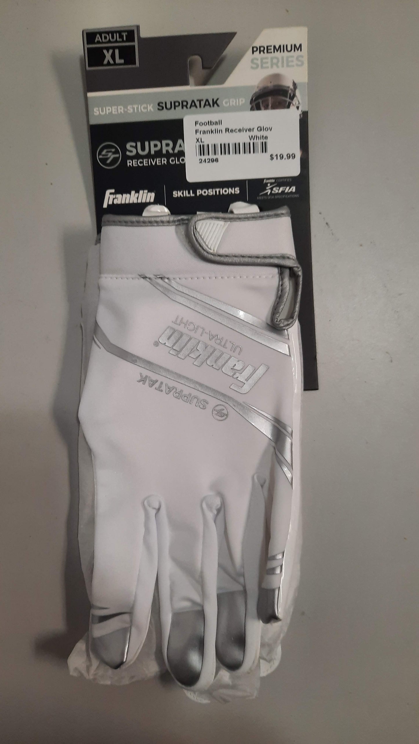 Franklin Receiver Football Gloves 1 Pair Stick Size XL White New