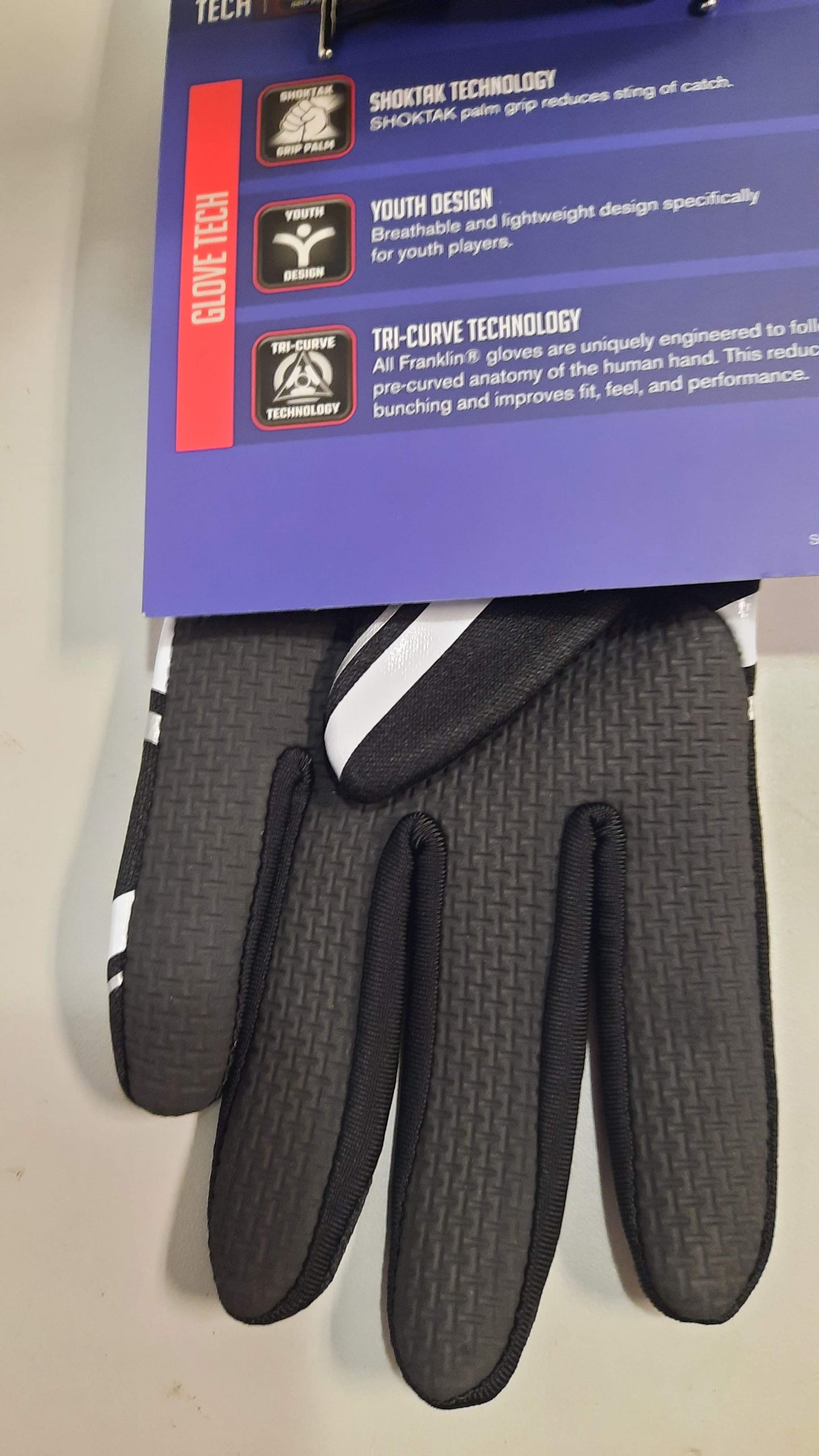 Franklin Receiver Football Gloves 1 Pair Stick Size Youth Medium Black New