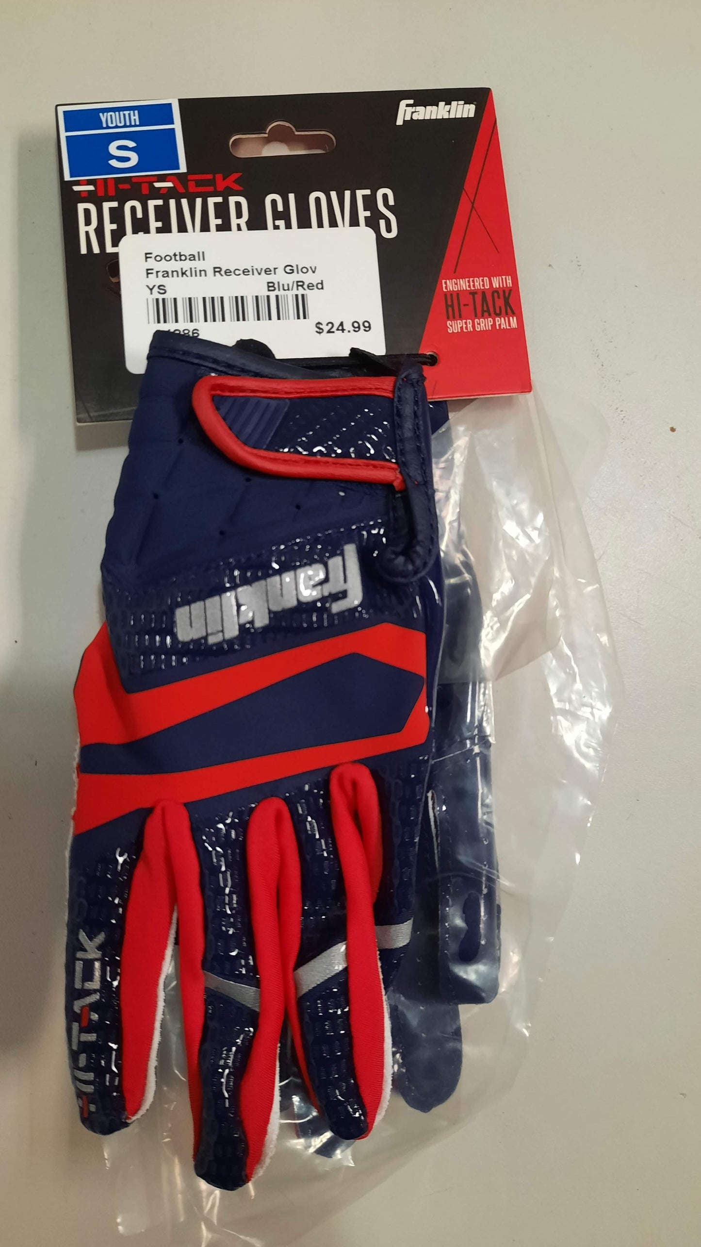 Franklin Receiver Football Gloves 1 Pair Stick Size Youth Small Red New