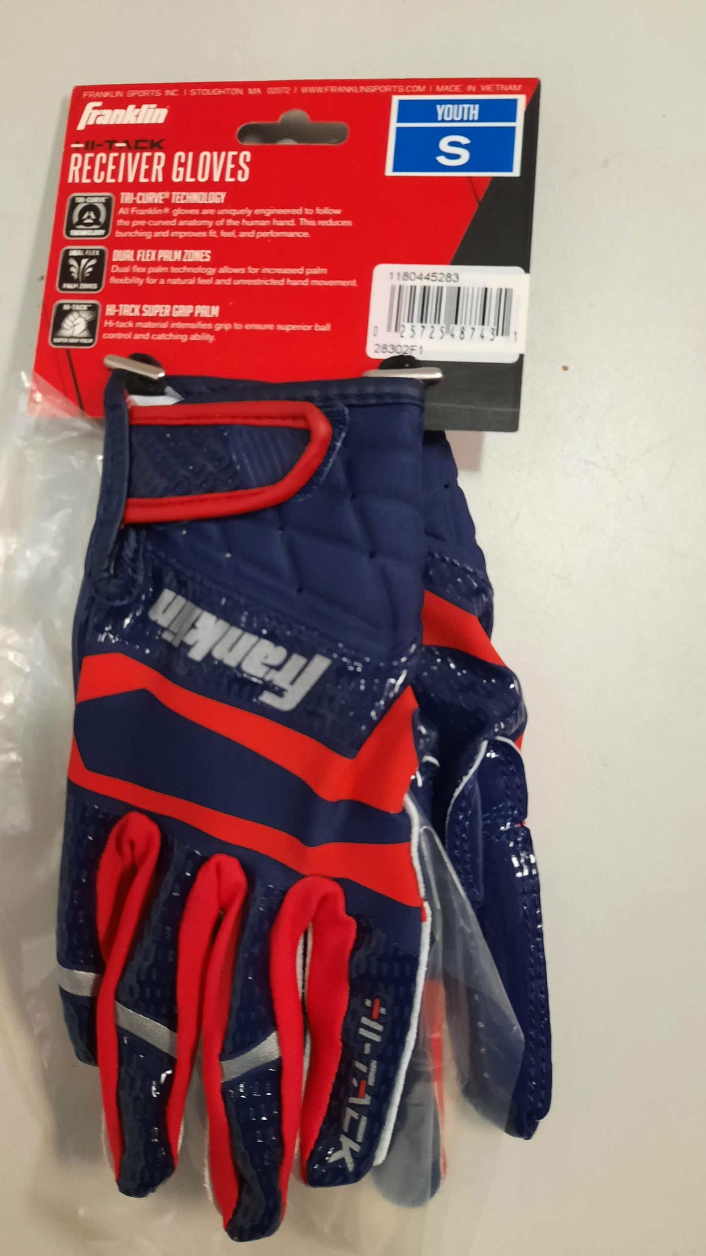 Franklin Receiver Football Gloves 1 Pair Stick Size Youth Small Red New