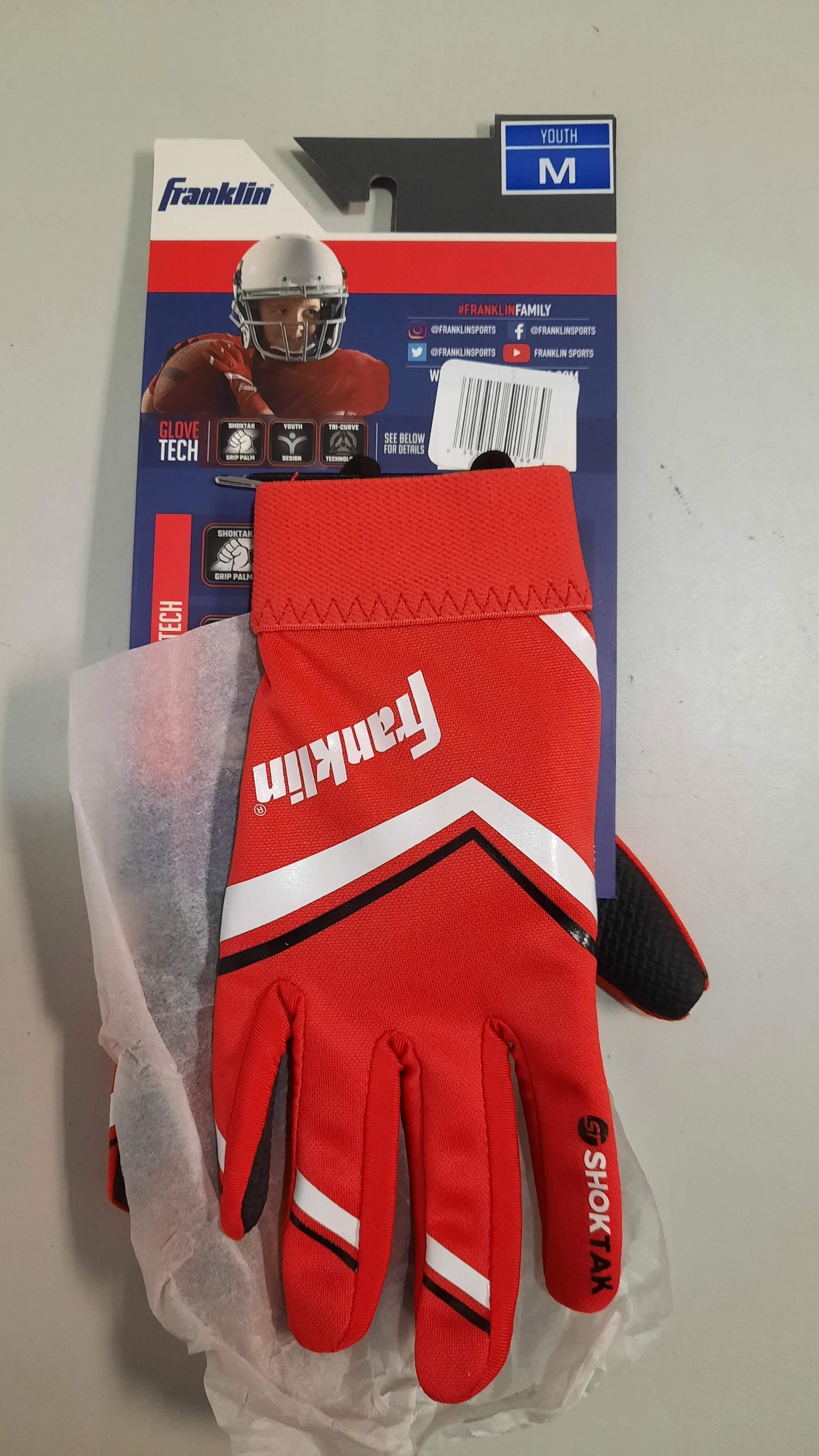 Franklin Receiver Football Gloves 1 Pair Stick Size Youth Medium Red New