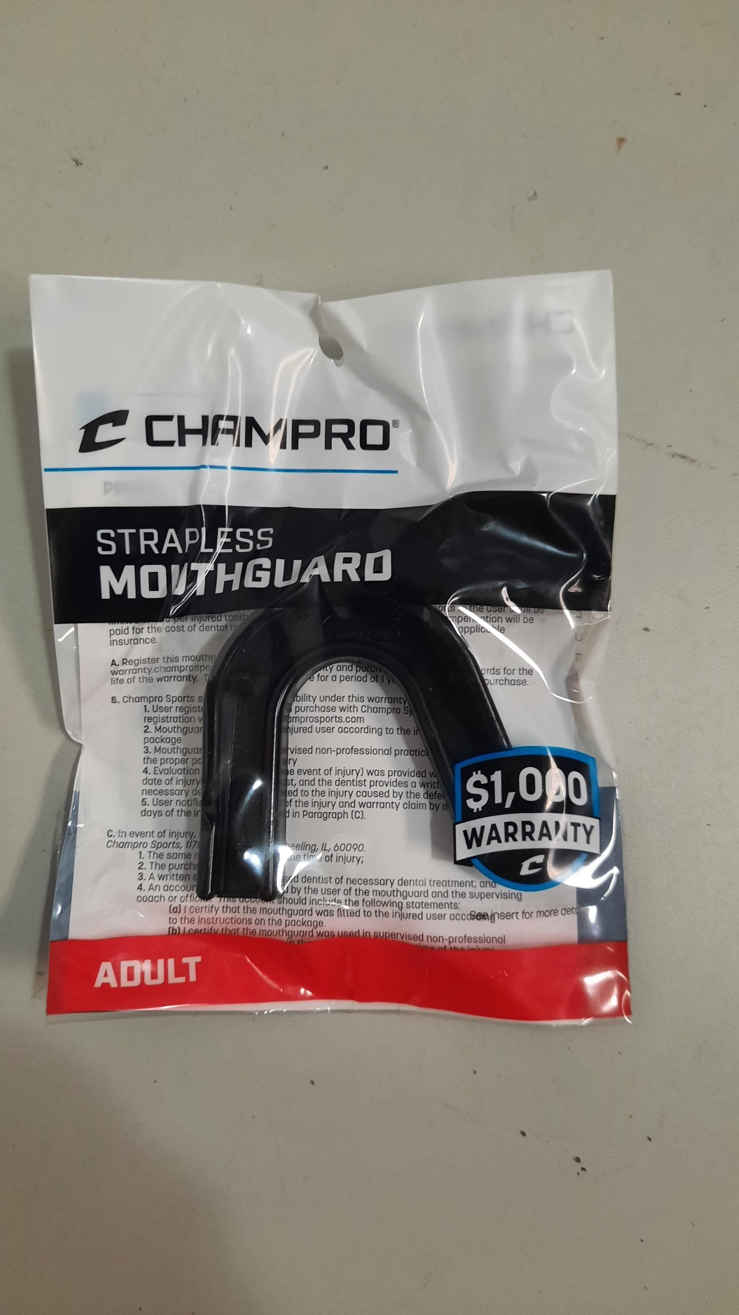 Champro Mouthguard, Black, Size: Adult, strapless